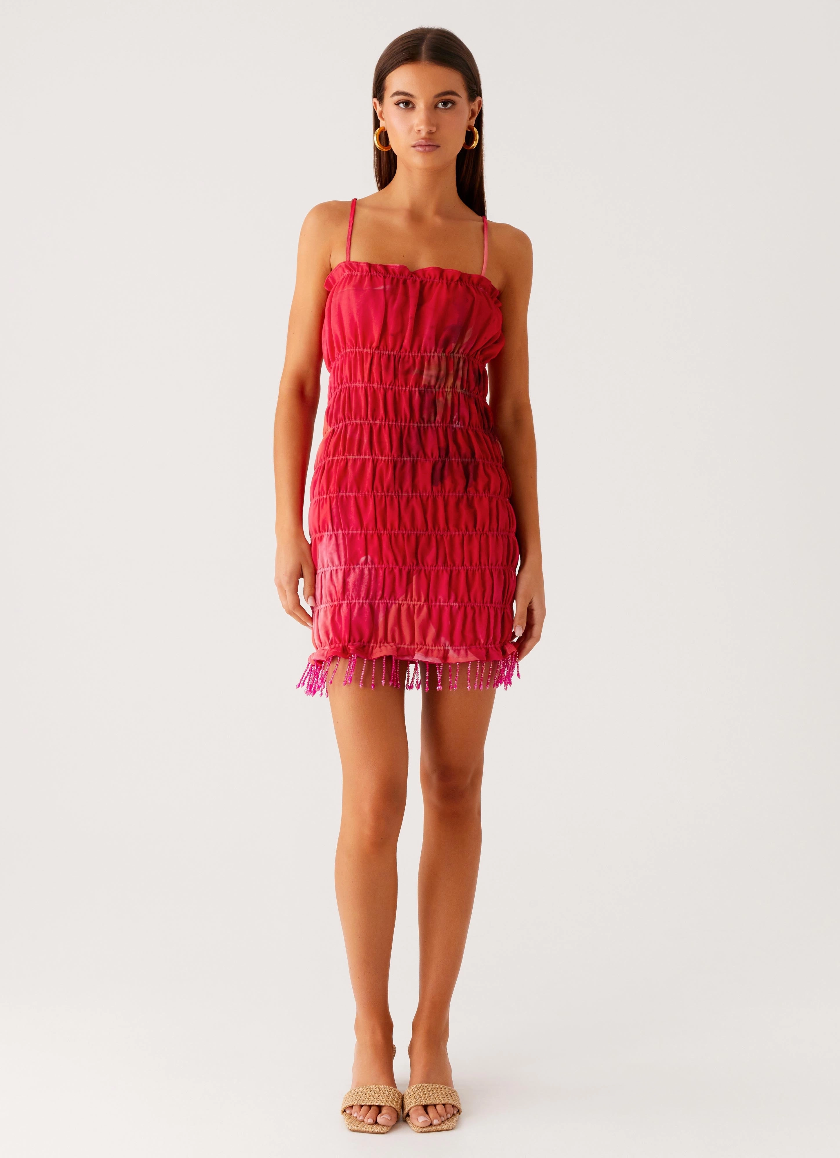 Sharp Motion Deep Hue Refresh Me Chiffon Mini Dress - Peach Watermelon Flower