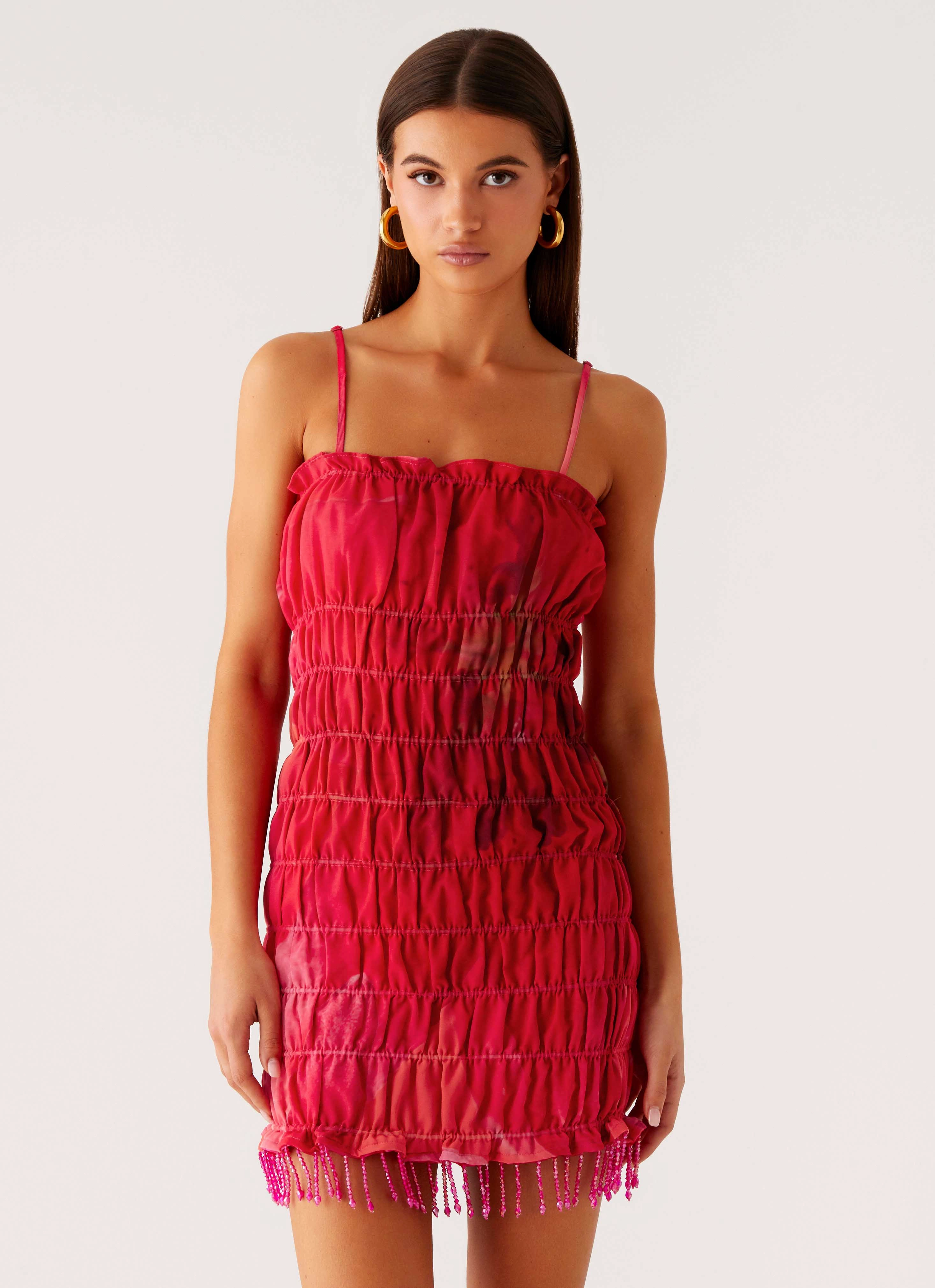 Bold Elegance Refresh Me Chiffon Mini Dress - Peach Watermelon Flower