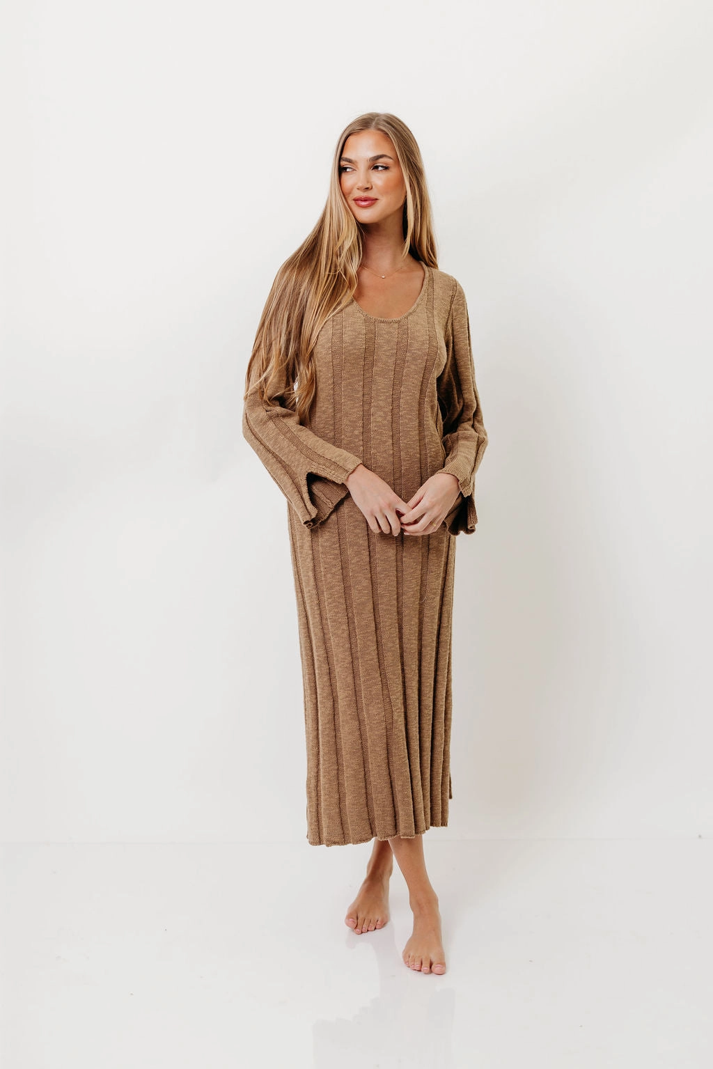 Marley 100% Cotton Midi Dress in Khaki Soft cotton blend dress Hand-Wash