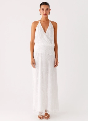 Fall Tone foldable Reinhart Halter Maxi Dress - White