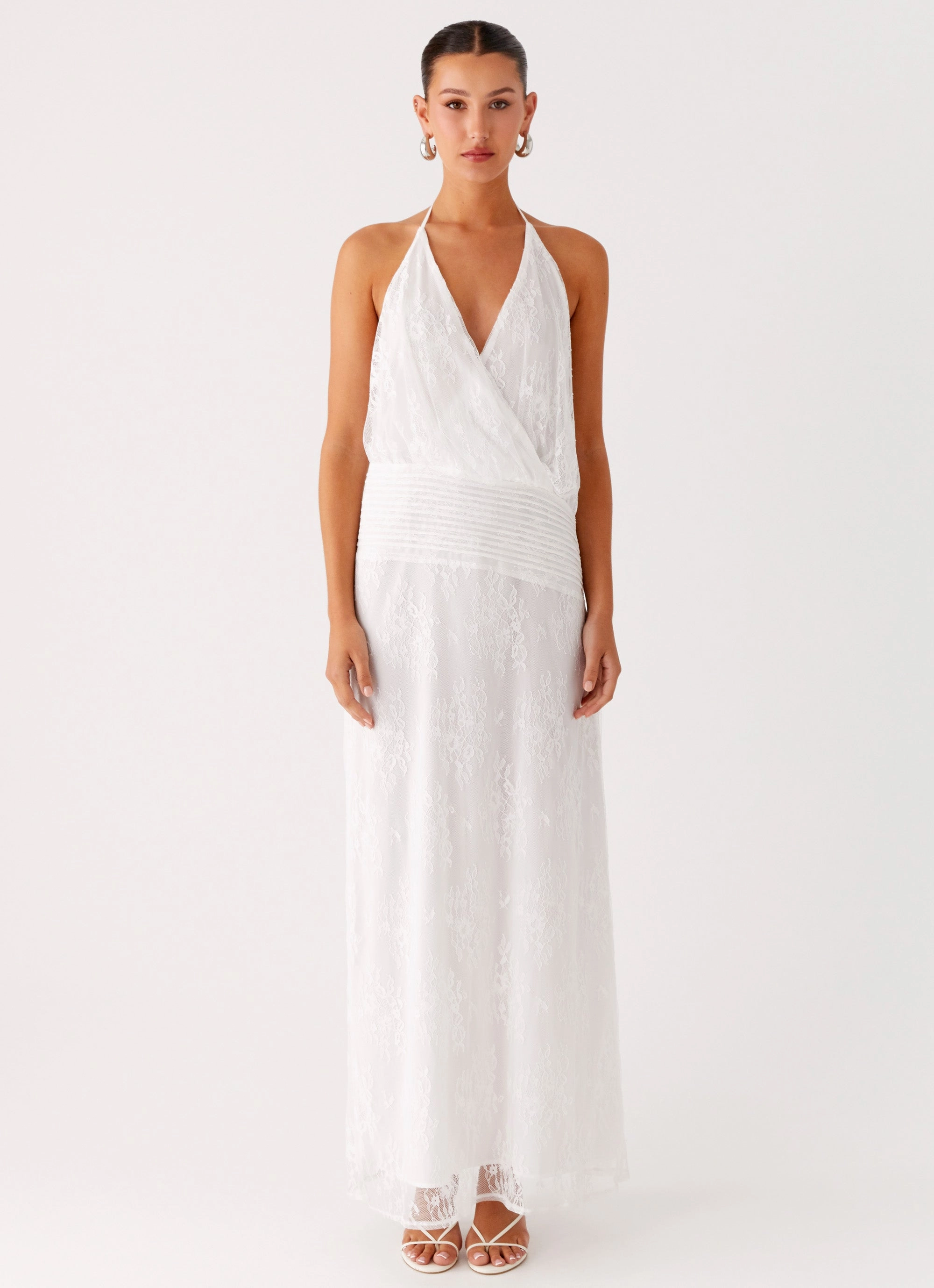 Fall Tone foldable Reinhart Halter Maxi Dress - White