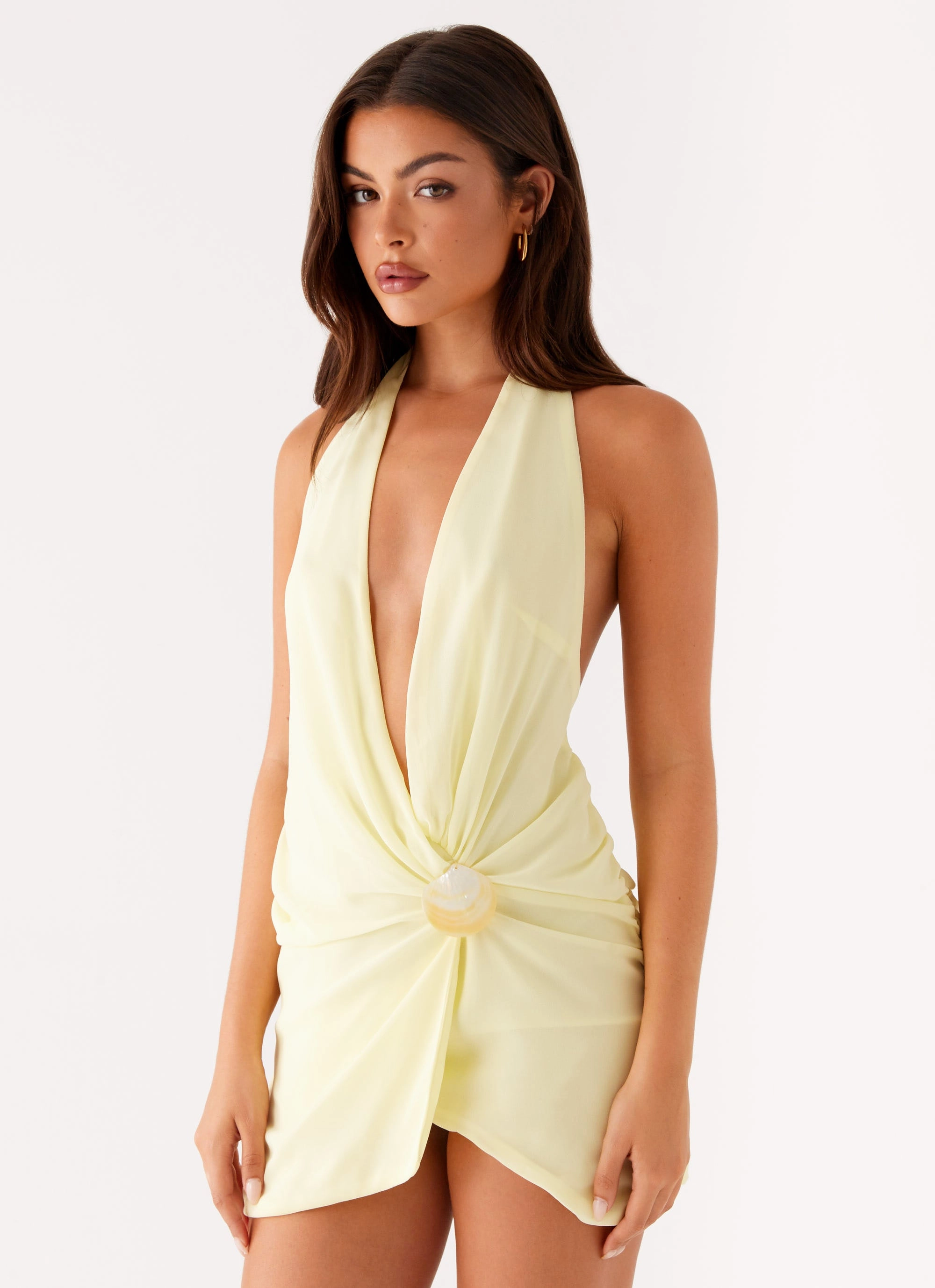 Feminine Touch High-waisted evening piece Eleanora Plunge Mini Dress - Yellow