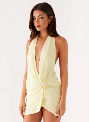 Feminine Touch High-waisted evening piece Eleanora Plunge Mini Dress - Yellow