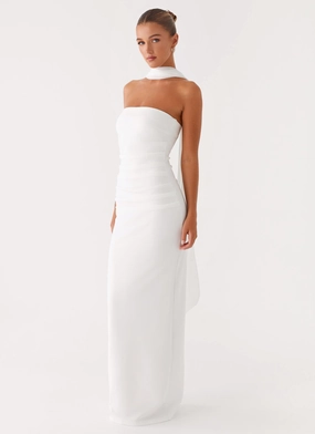 Boat-Neck Libra Maxi Dress - White