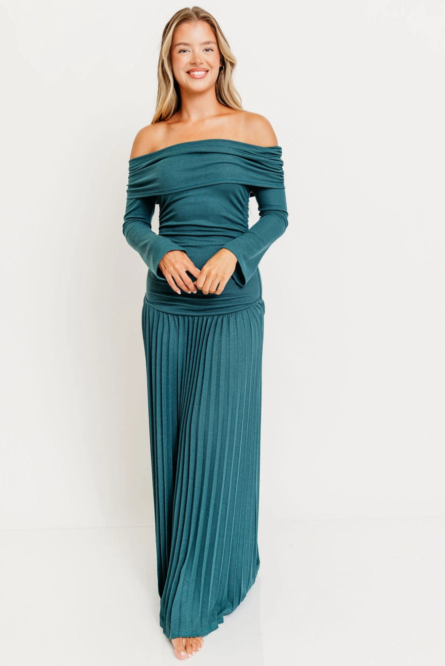 Office Shape Pure Piece Lennox Long Sleeve Maxi Dress in Green