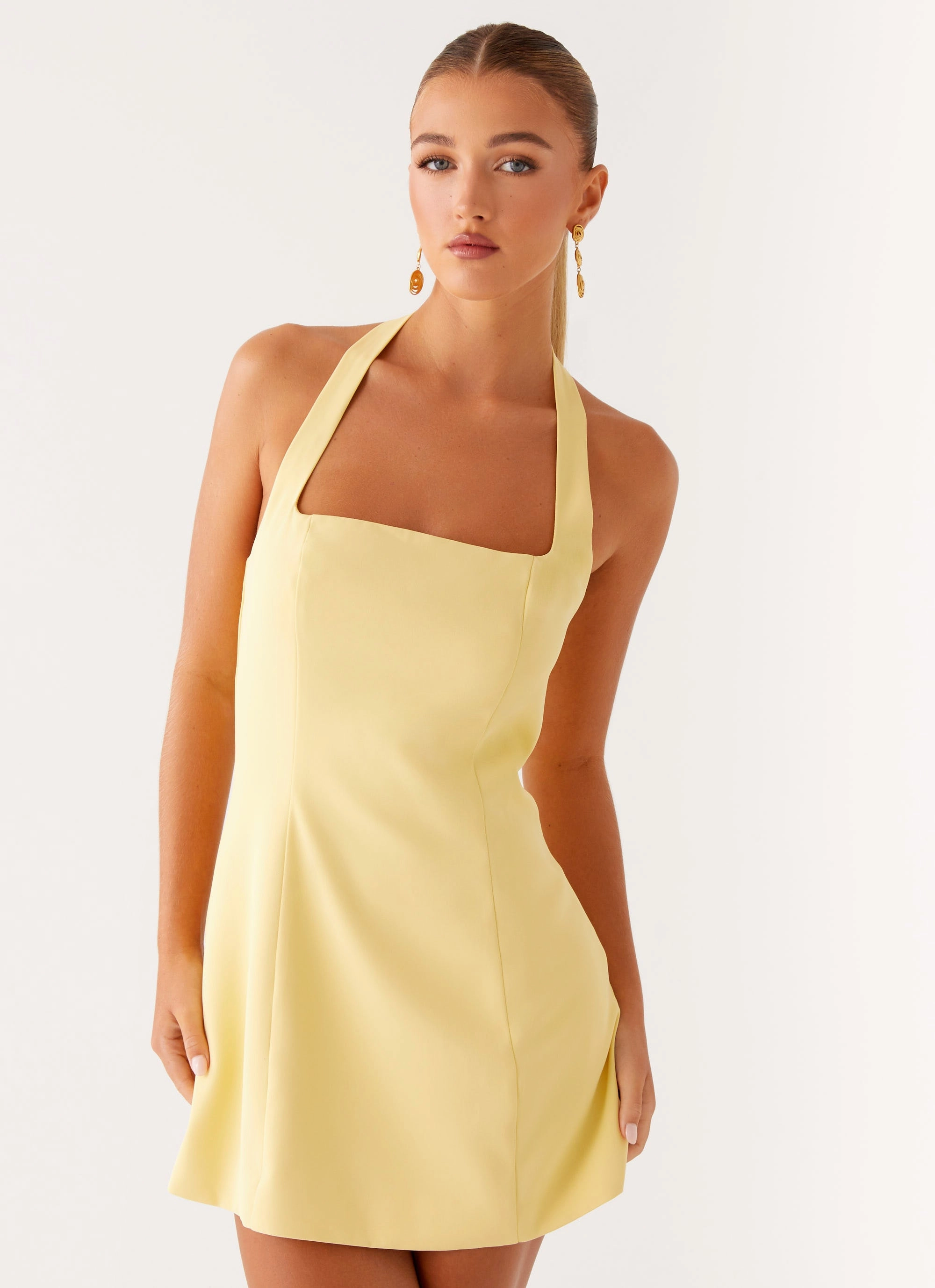 Fresh Fit Chic Layering Remi Halter Mini Dress - Yellow