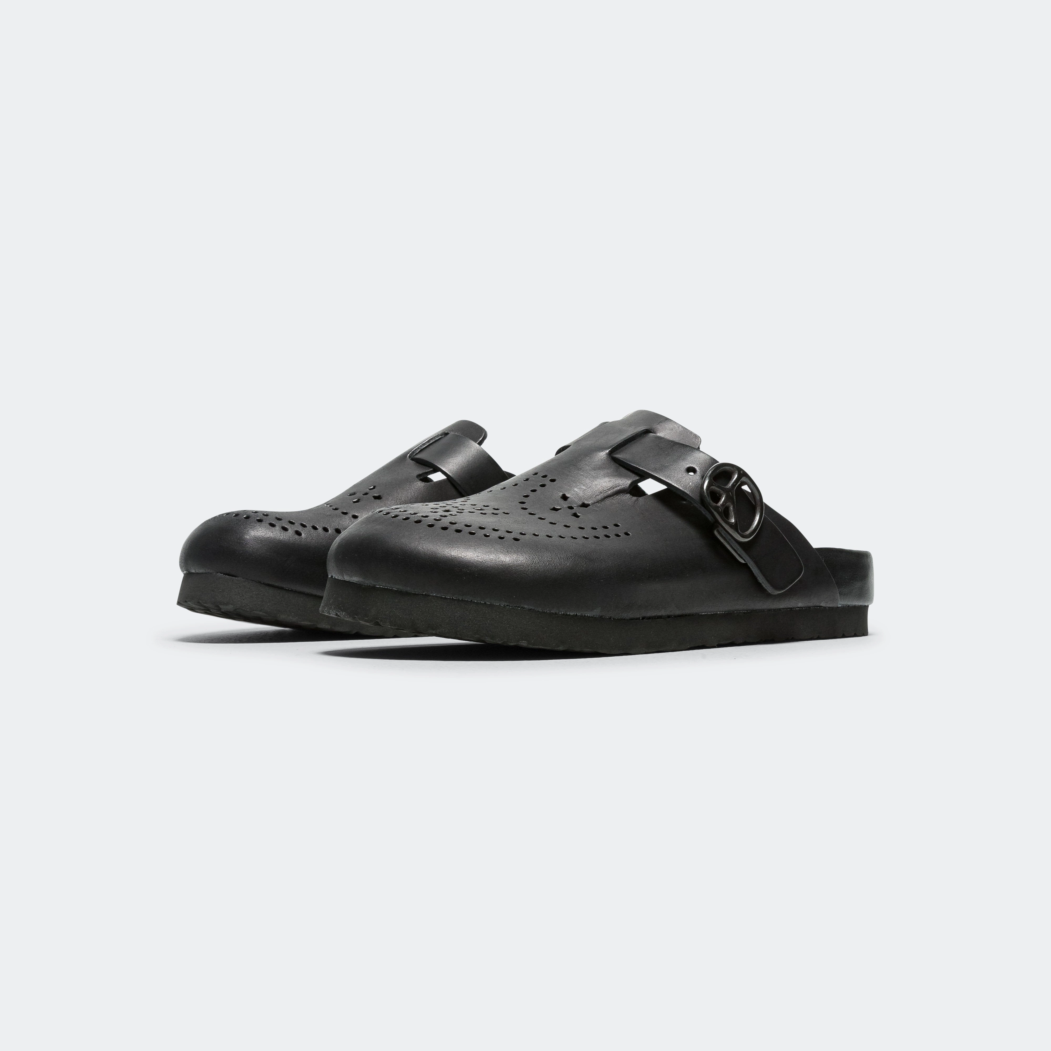 Clog Sandal - Black Cowhide Leather Smart Comfort