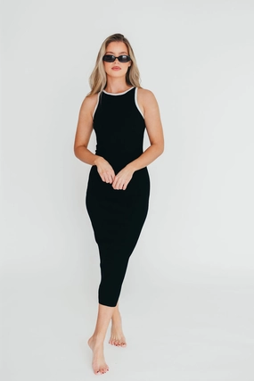 Lightweight Layer Juliana Contrast Racerback Tank Dress in Black/White
