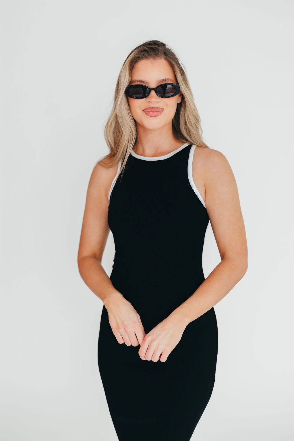 Juliana Contrast Racerback Tank Dress in Black/White Cool Comfort