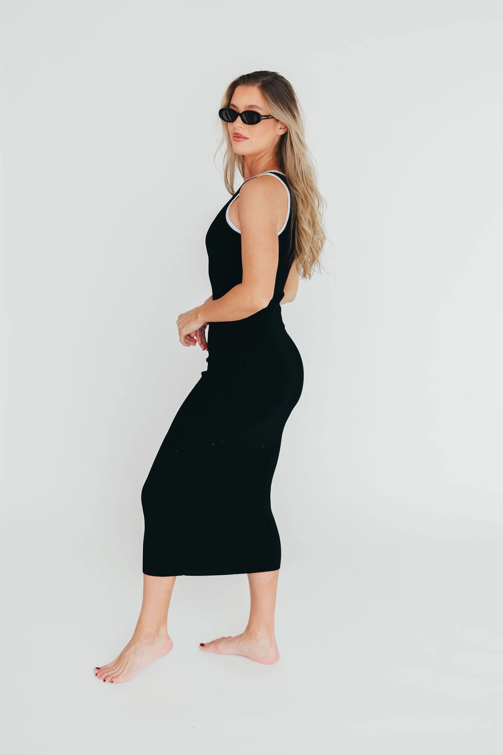Juliana Contrast Racerback Tank Dress in Black/White Subtle tone Indoor Event