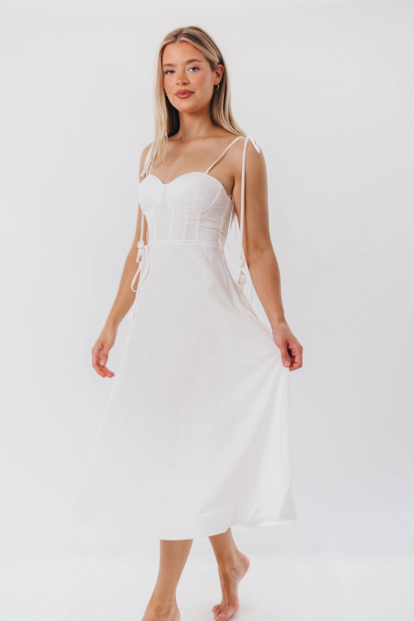 Fashionable Layers Cotton Touch Norma Jean Bustier-Style Midi Dress in White