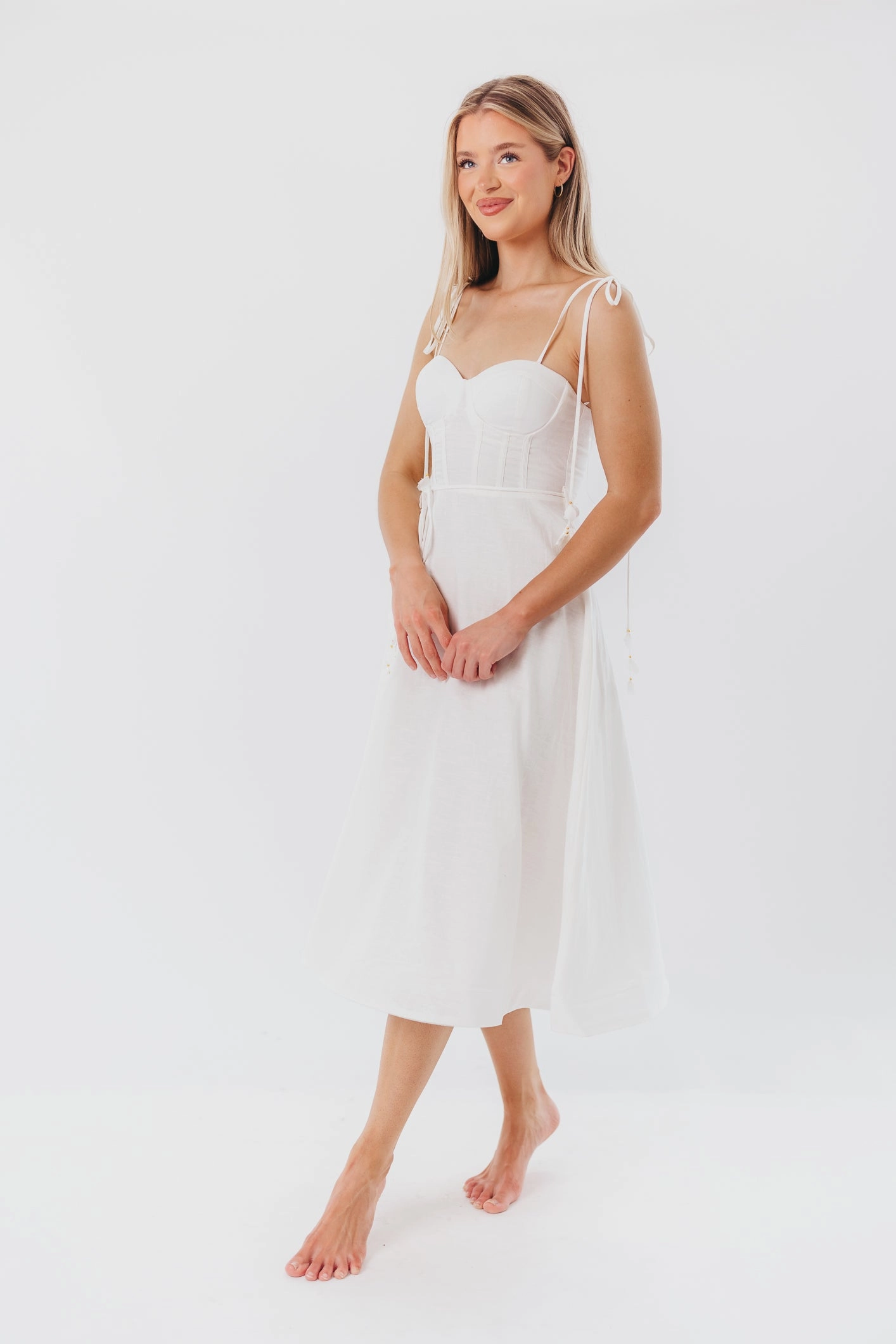 Comfortable and Soft Easy Comfort Look Norma Jean Bustier-Style Midi Dress in White