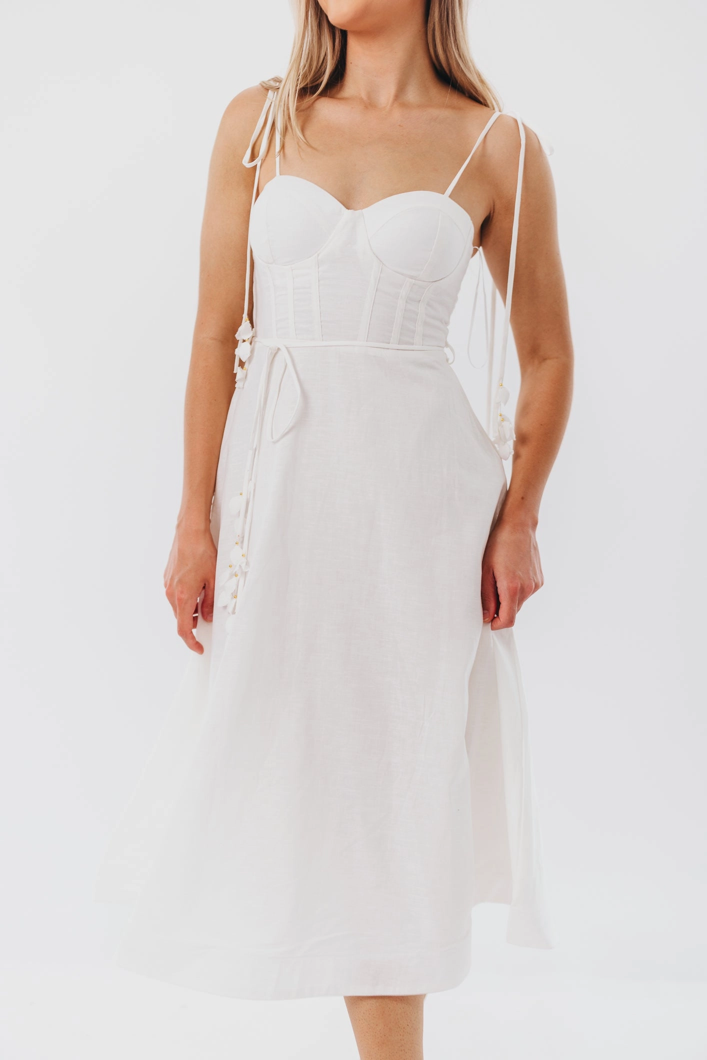 Norma Jean Bustier-Style Midi Dress in White Effortless Vibe