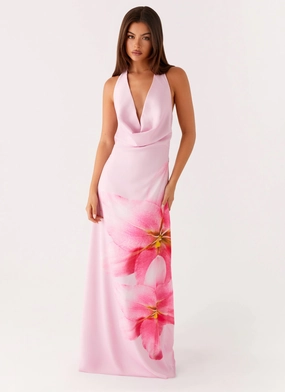 Bryony Cowl Maxi Dress - Pink Trend Texture Floral Swing