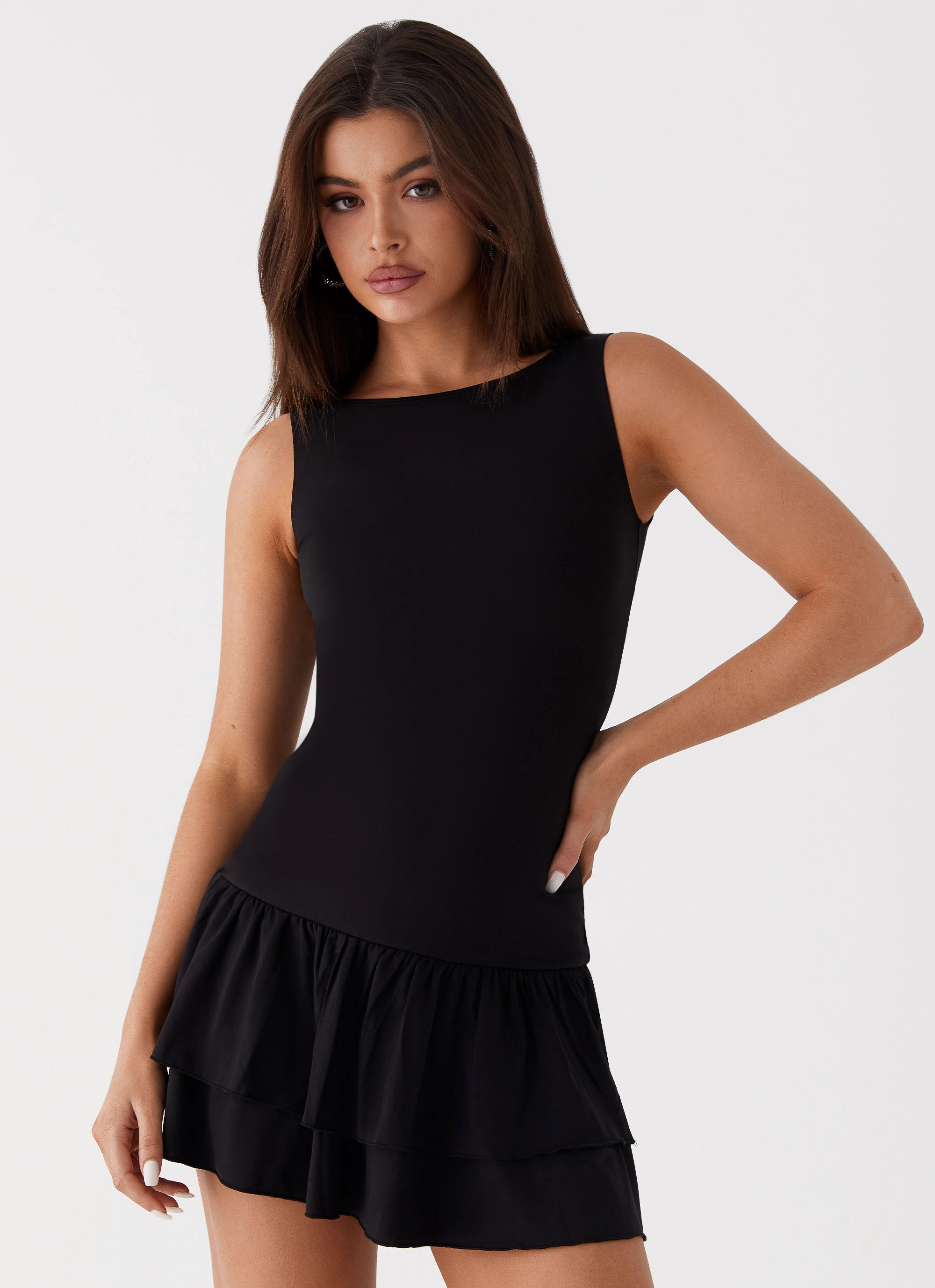 Rhiannon Frill Mini Dress - Black Simple Ease