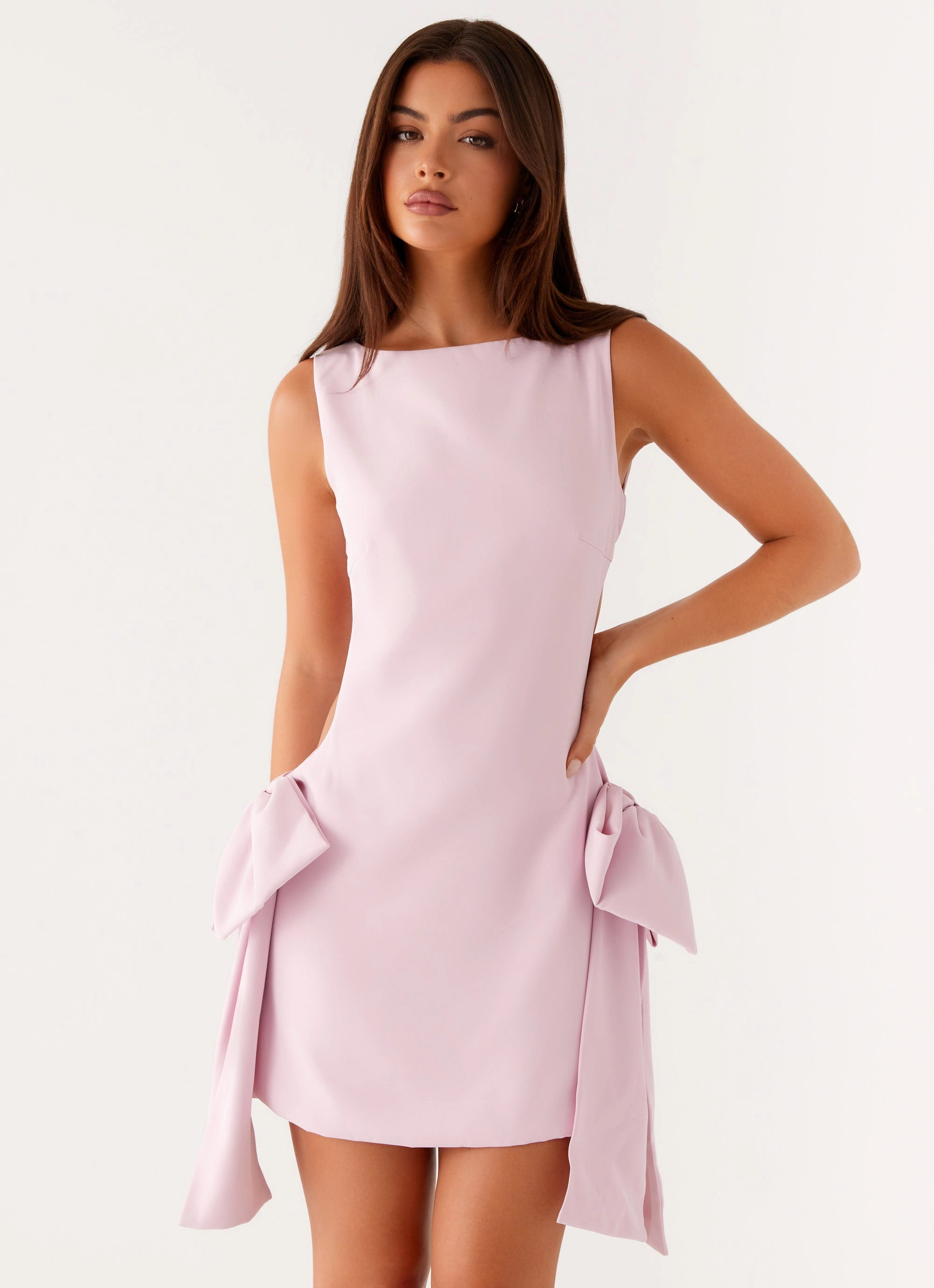 Silky Layer Rhodes Bow Mini Dress - Pink