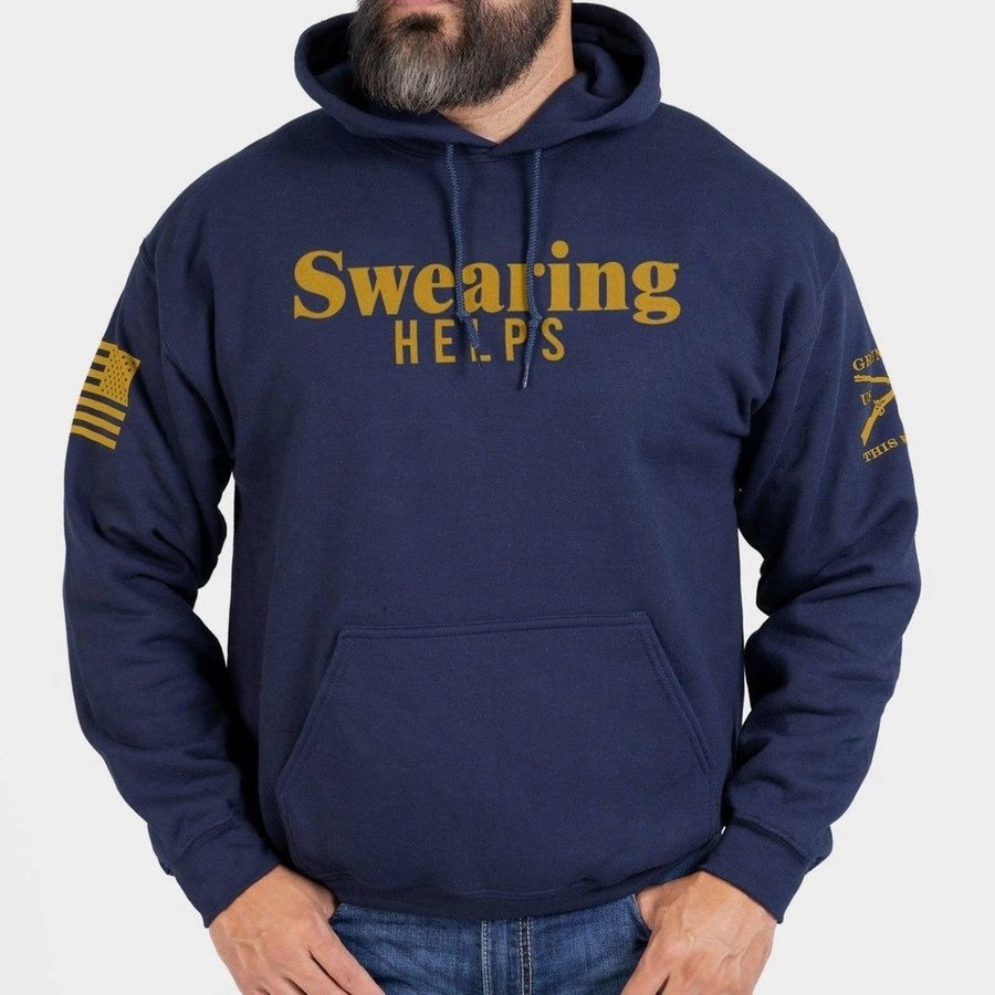 Bat like Elastic hem Swearing Helps Hoodie - Navy