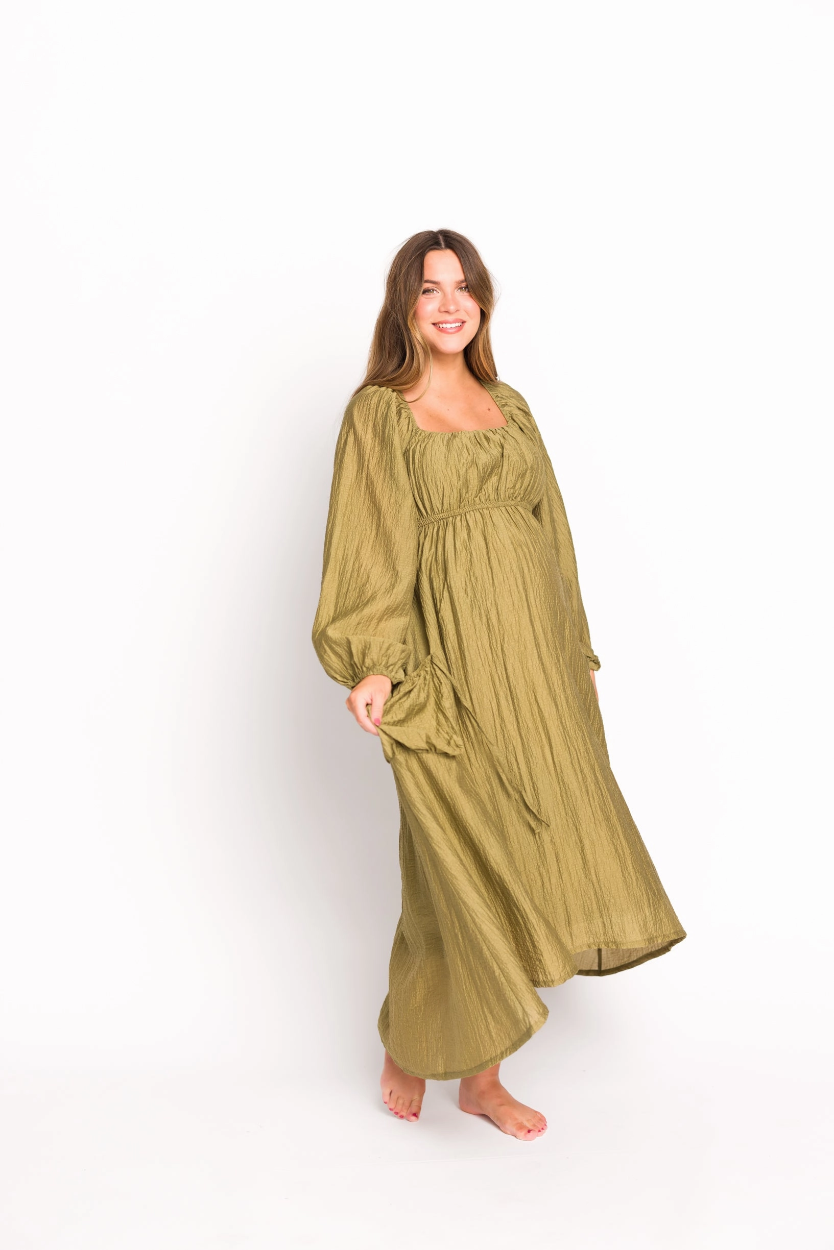 Daily Style Ariana Long Sleeved Maxi Dress with Slouchy Pocket in Olive *Final-Sale*