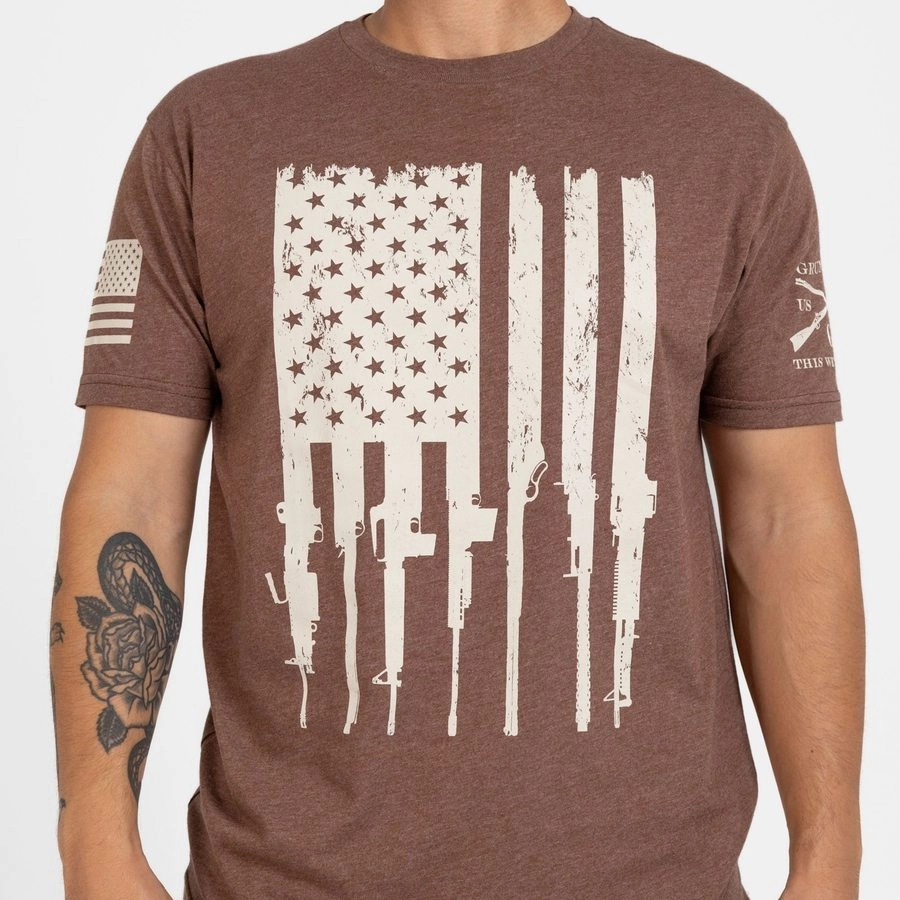 Rifle Flag T-Shirt - Heather Brown Casual Active