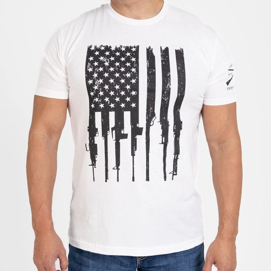Essential Fashion proper length Rifle Flag T-Shirt - White