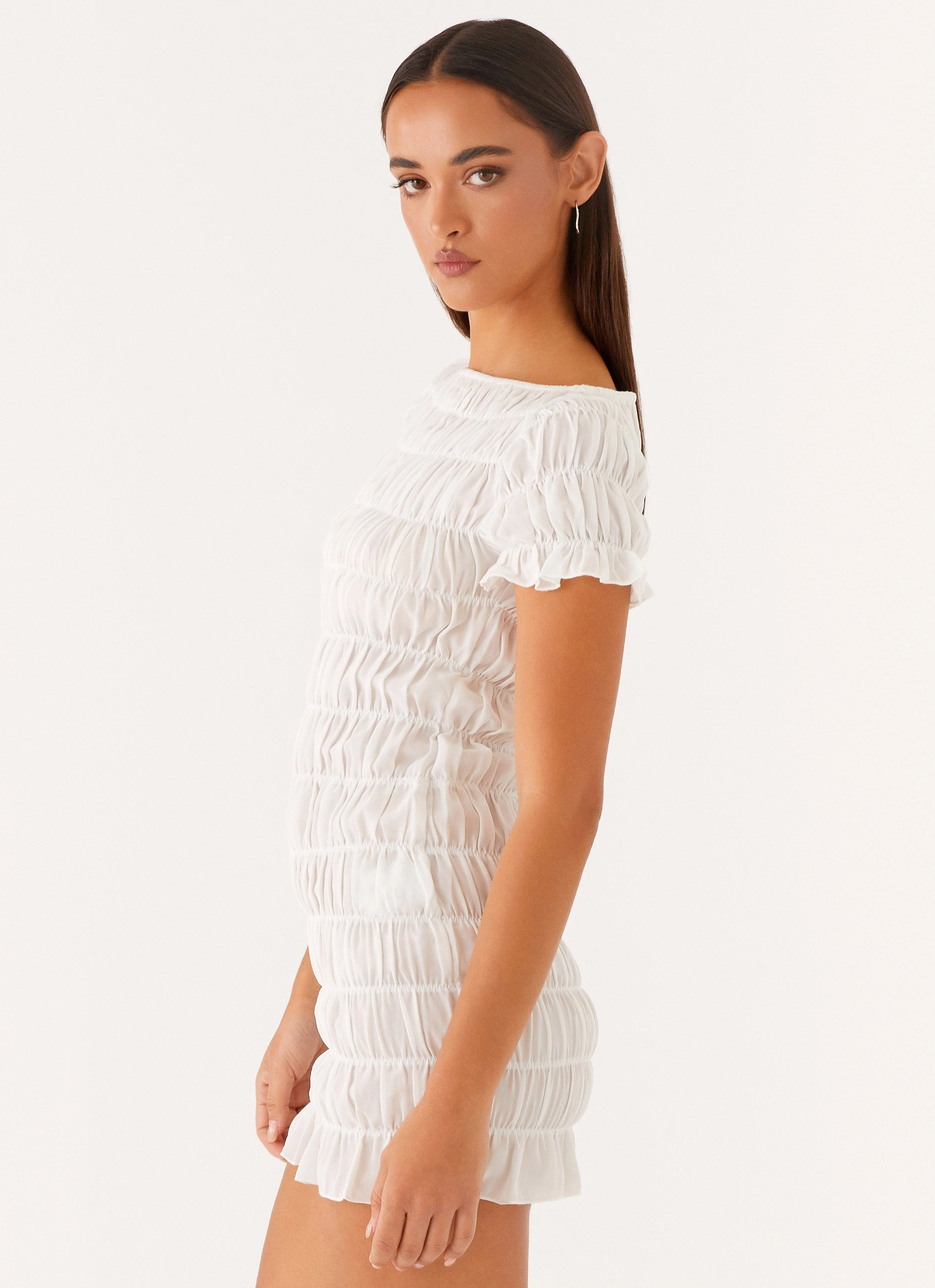 Rita Ruched Mini Dress - White Seasonal Layering Villa Light