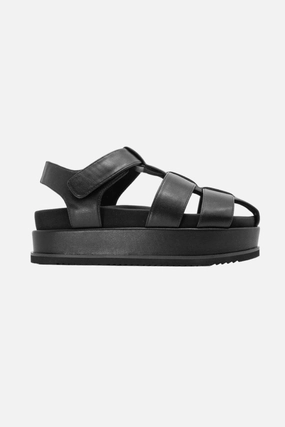 Simple Step Sandal Effortless Slip-On Fit Roam 90'S Stack in Black Vegan Leather