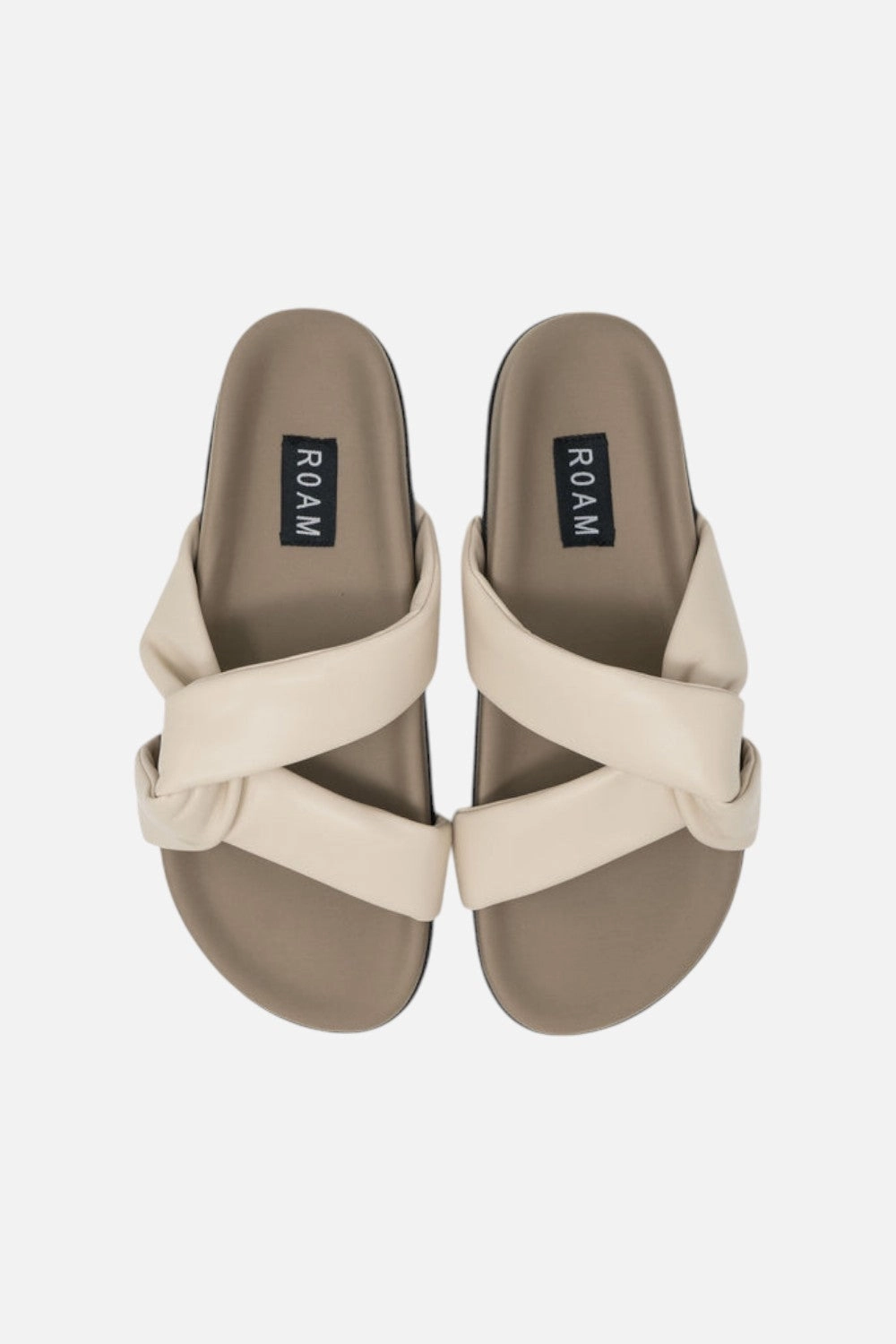 Slide Style Easy Wear Roam Side Slip Sandals in Cream Vegan Leather