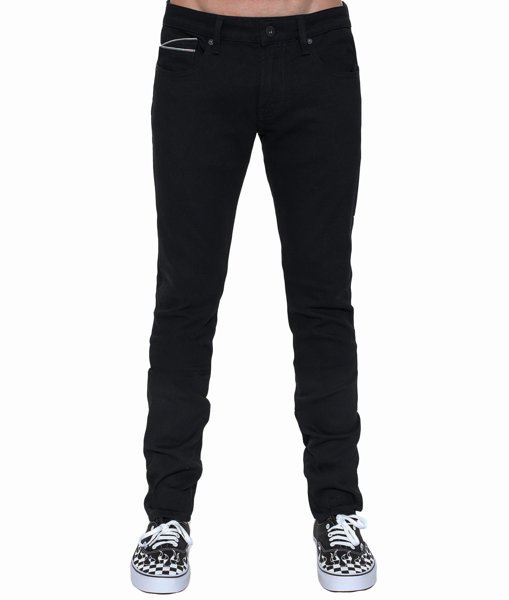 ROCKER SLIM DENIM JEANS IN BLACK Party Look Modern Minimalist Stretch Denim Technology