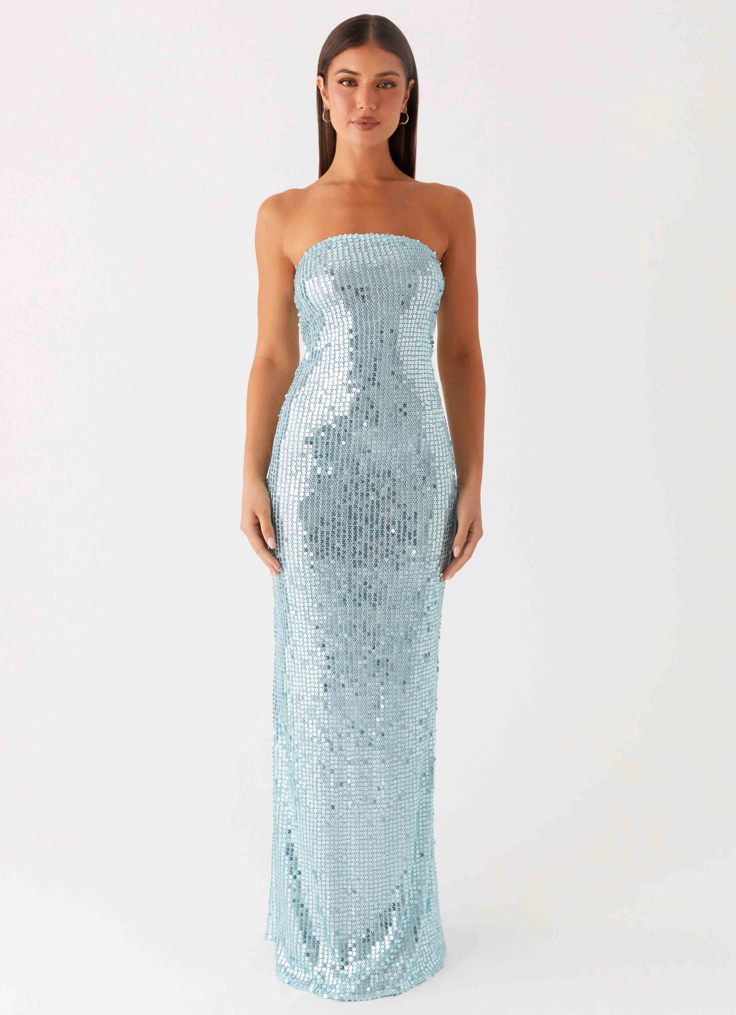 Lyric Sequin Maxi Dress - Turquoise Basic Shape Rural Charm