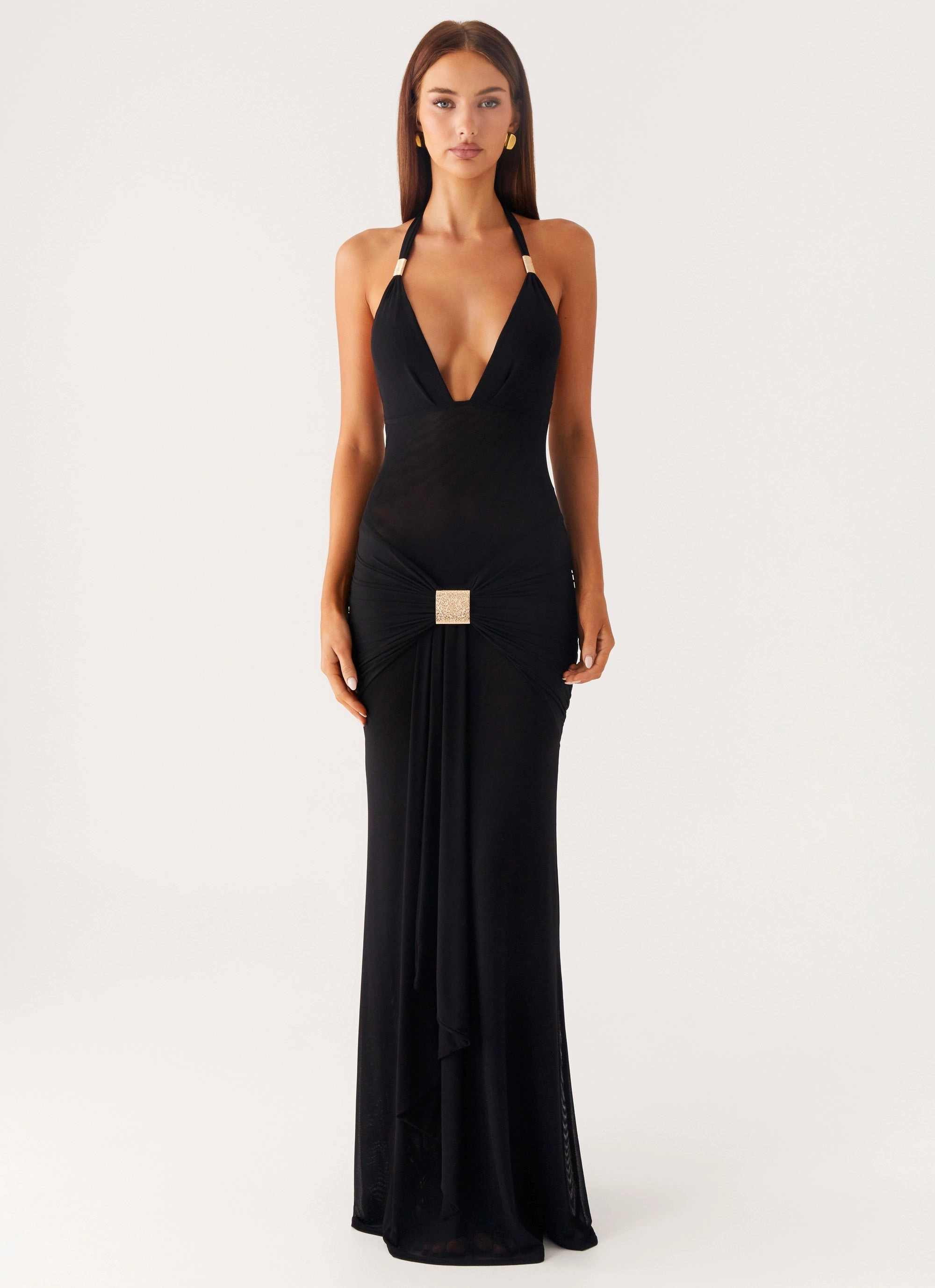 Miyah Halter Hardware Maxi Dress - Black Day Outfit