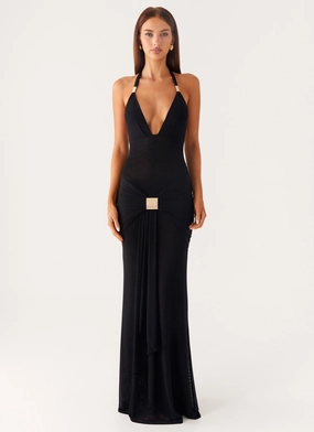 Miyah Halter Hardware Maxi Dress - Black Day Outfit