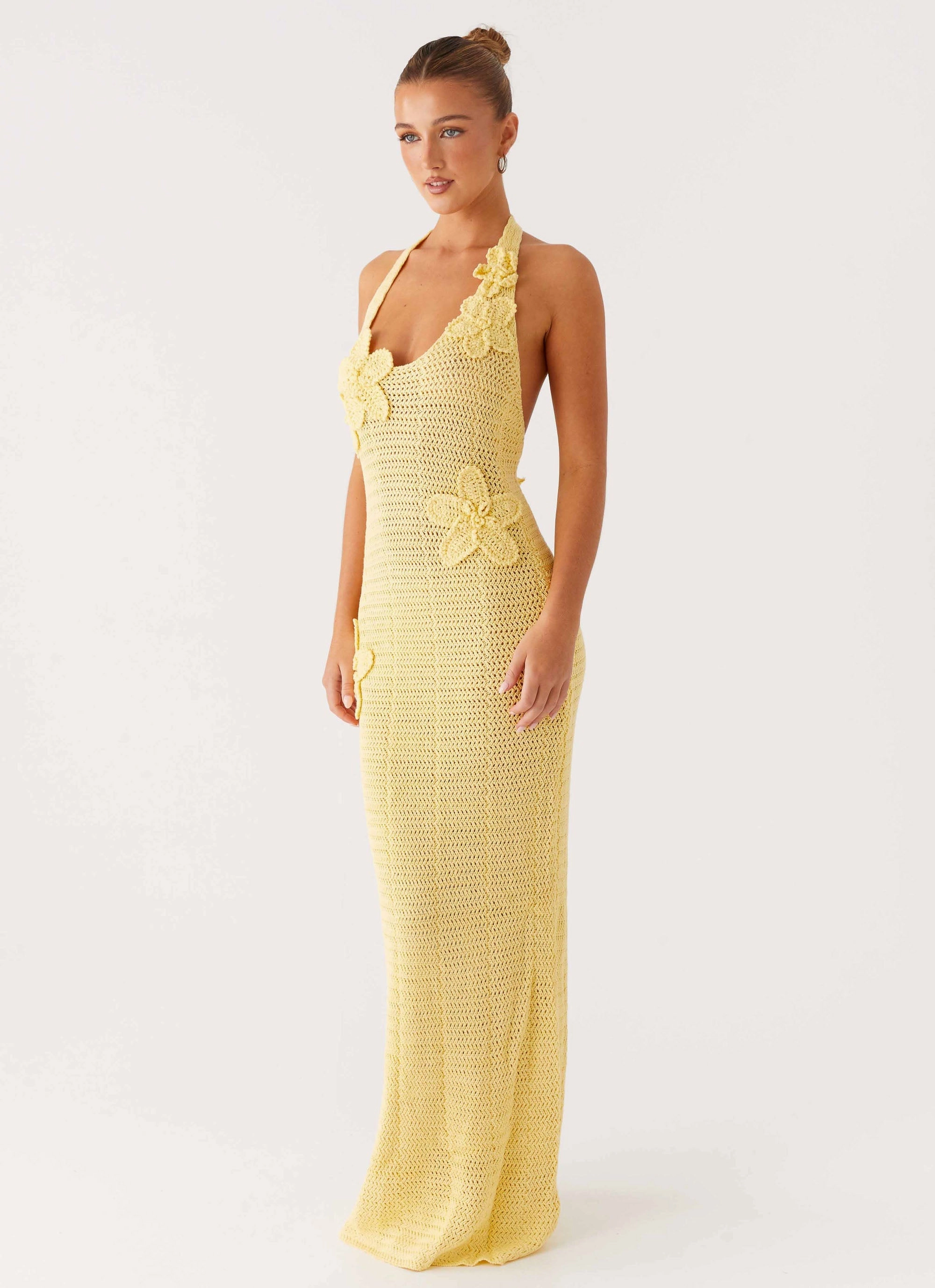Flattering Comfort Wear Novalee Flower Crochet Maxi Dress - Yellow