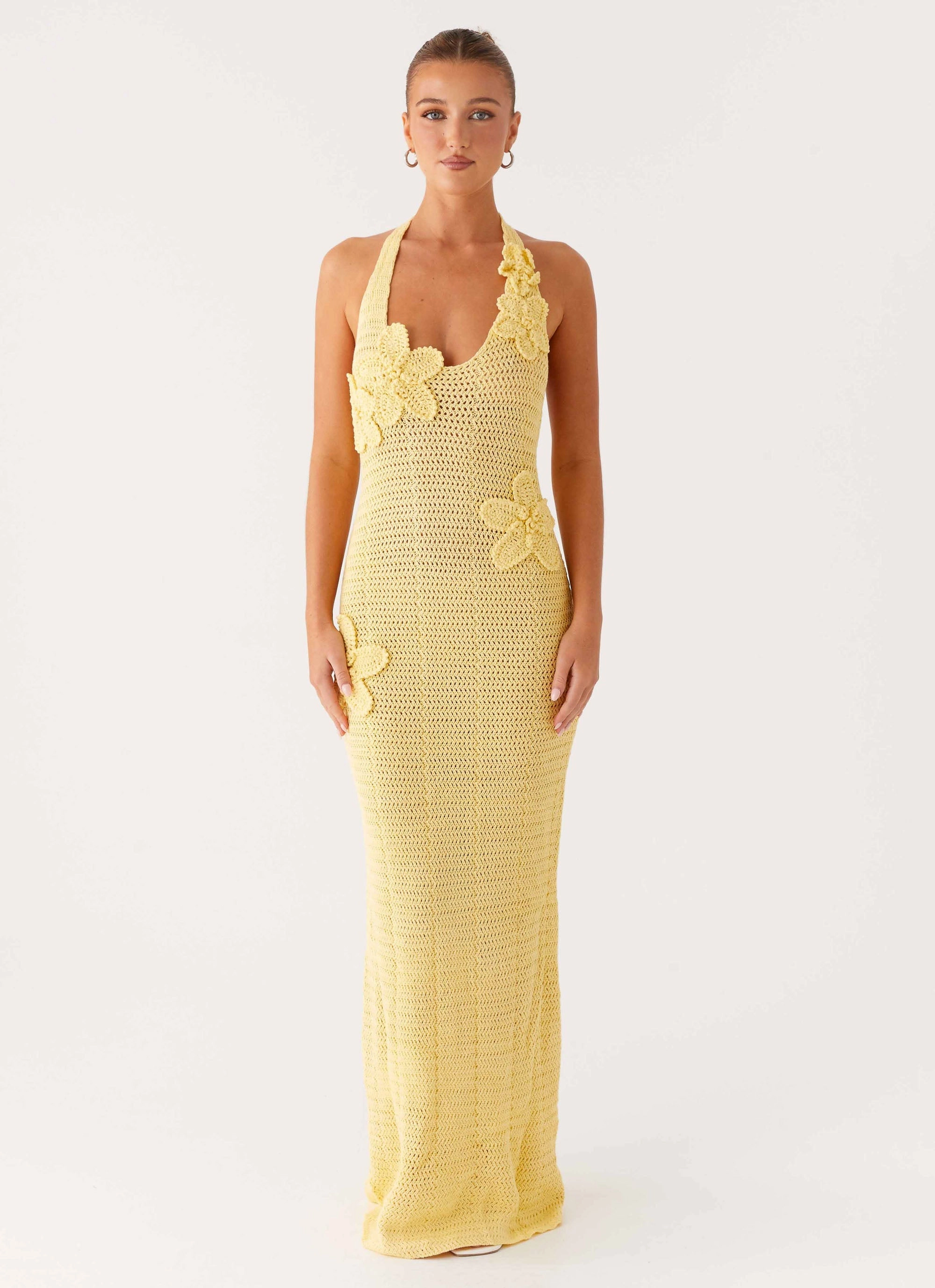 Novalee Flower Crochet Maxi Dress - Yellow Sister Glow