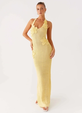 foldable Bold Design Novalee Flower Crochet Maxi Dress - Yellow