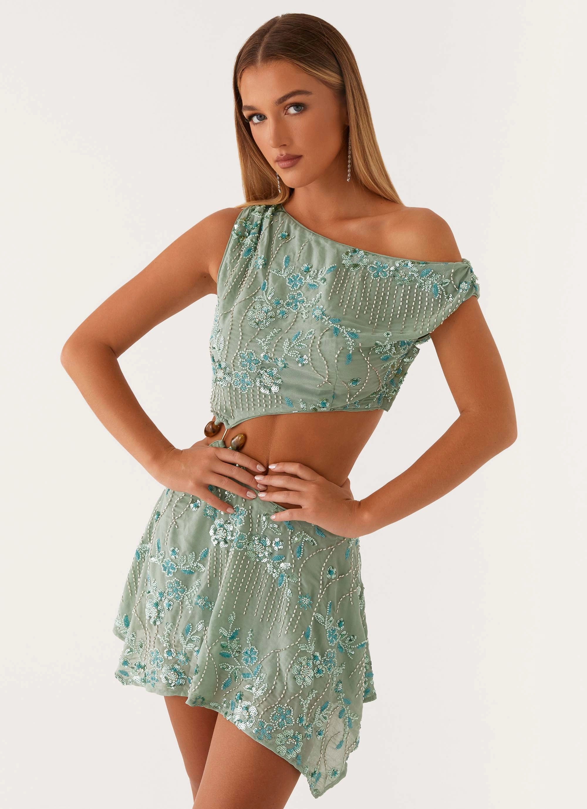 Quiet Sweet Aletta Sequin Mini Dress - Mint