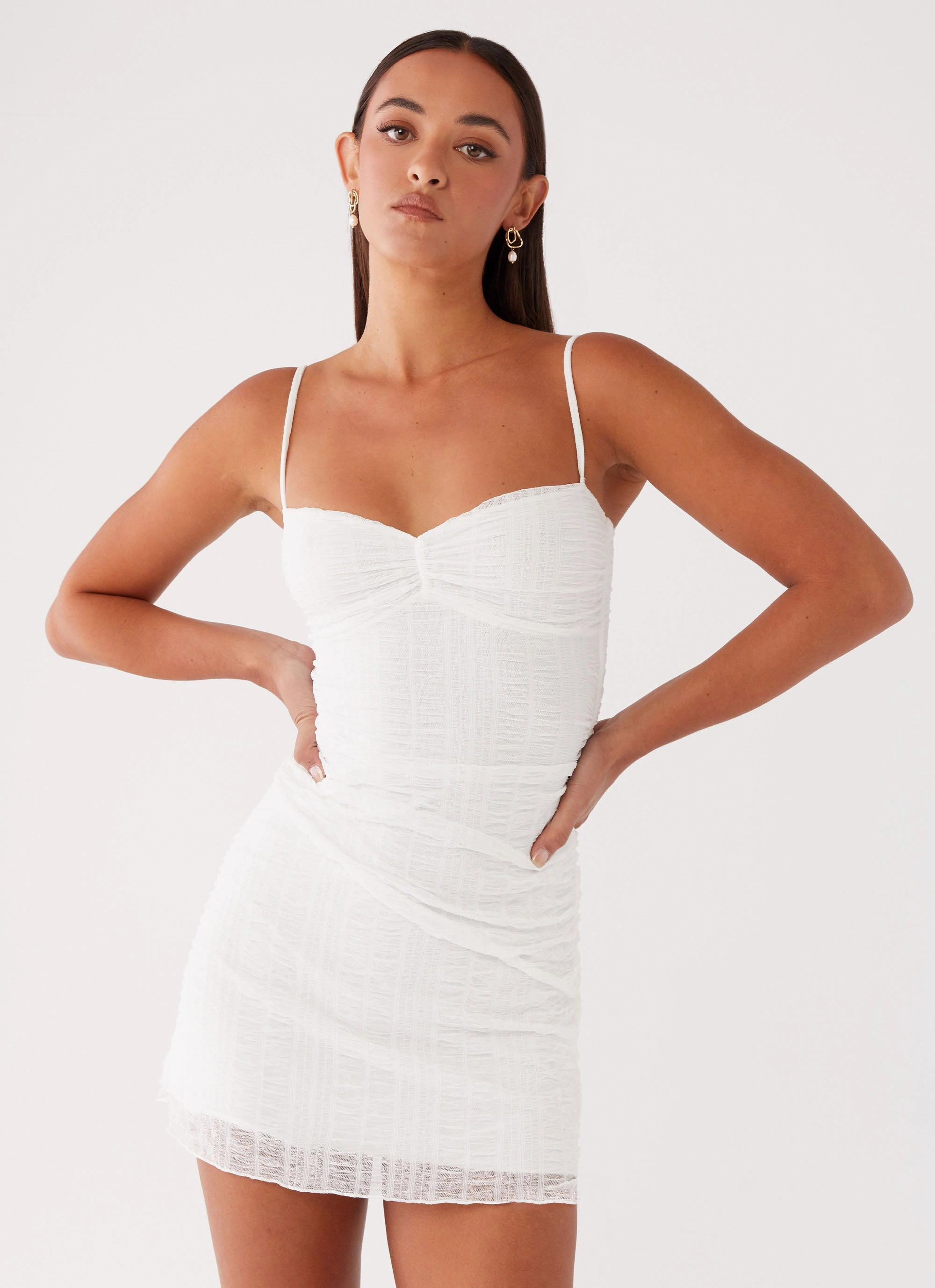 Arden Mesh Mini Dress - White All-Occasion Look Smart And Comfortable