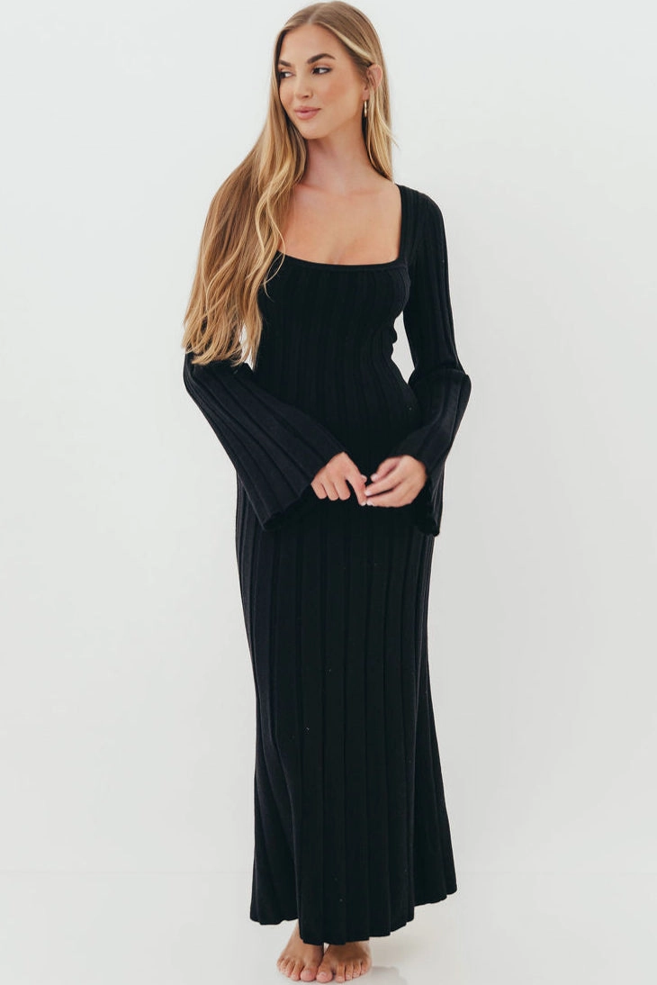 Office Cool Rowan Square Neck Maxi Dress in Black
