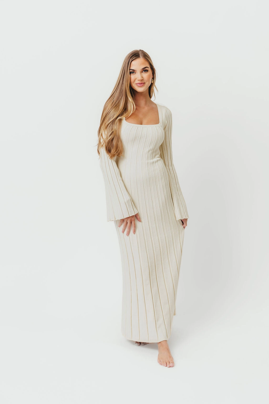 Skin Hug Rowan Square Neck Maxi Dress in Cream