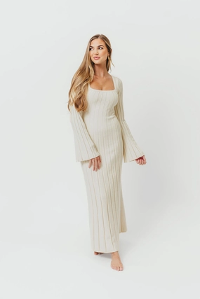 Airy Drape Rowan Square Neck Maxi Dress in Cream