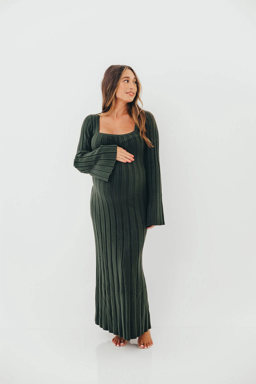 Rowan Square Neck Maxi Dress in Evergreen Easy Texture solo wear