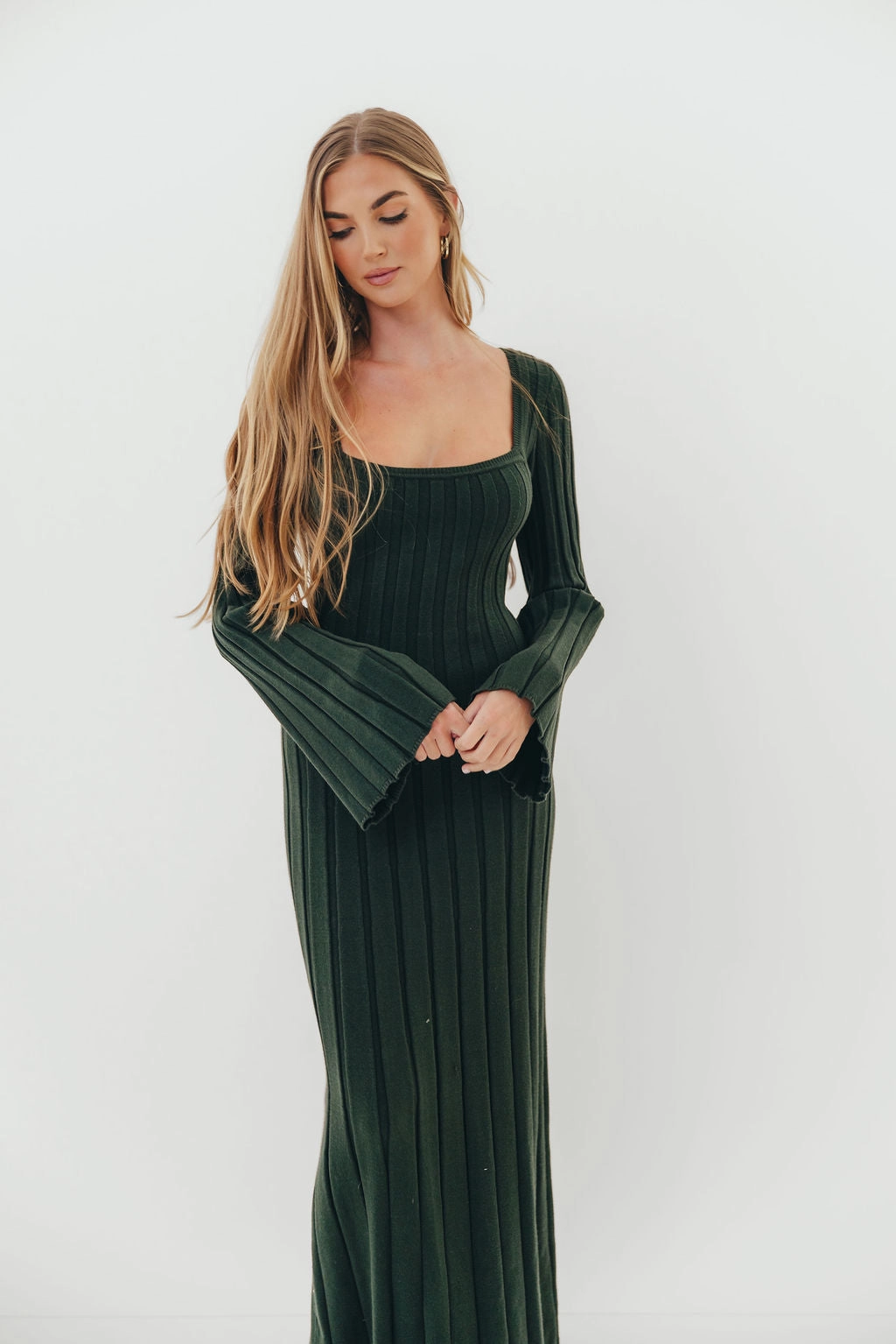 Square Neck Relaxed day dress Rowan Square Neck Maxi Dress in Evergreen