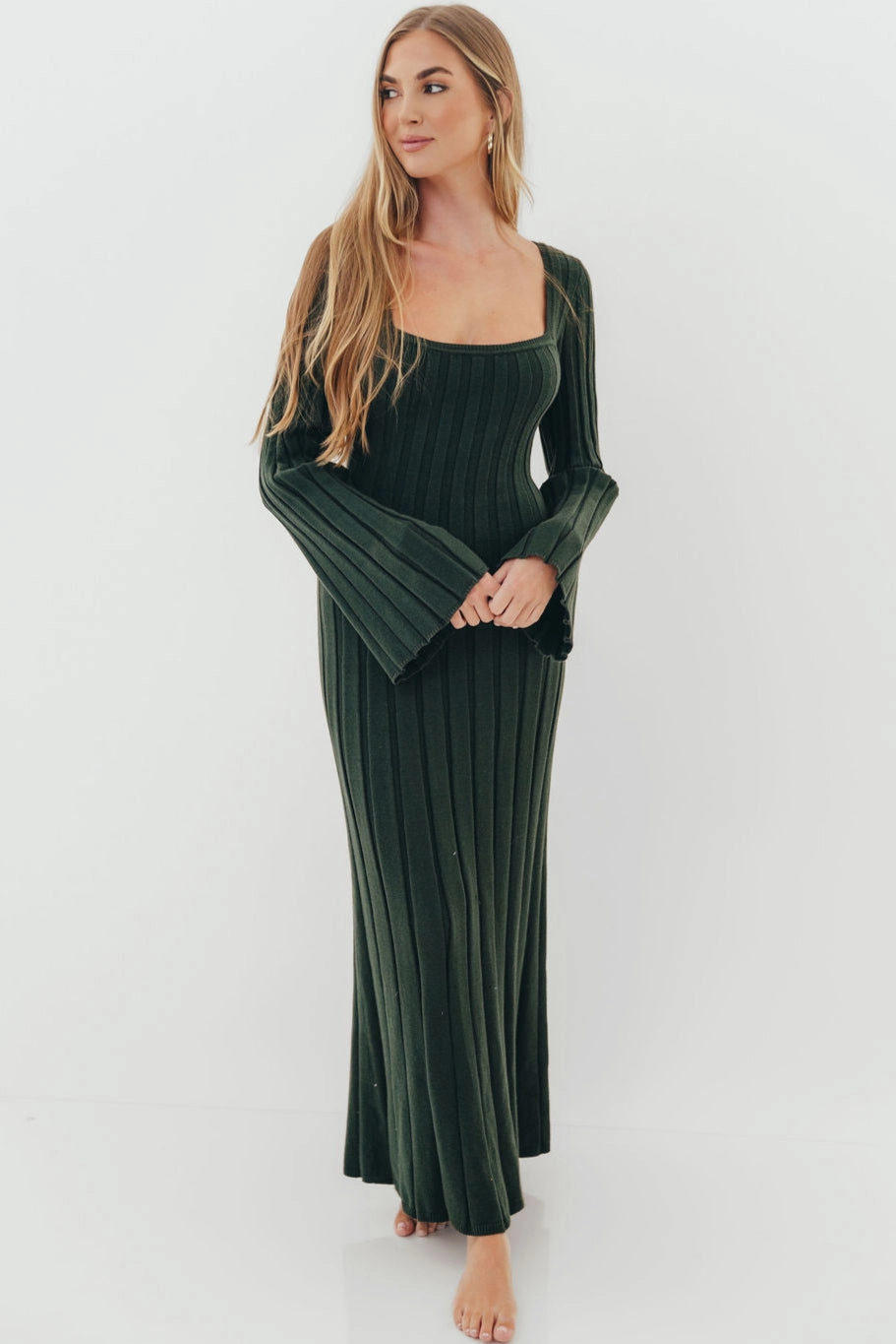 Rowan Square Neck Maxi Dress in Evergreen Social Charm