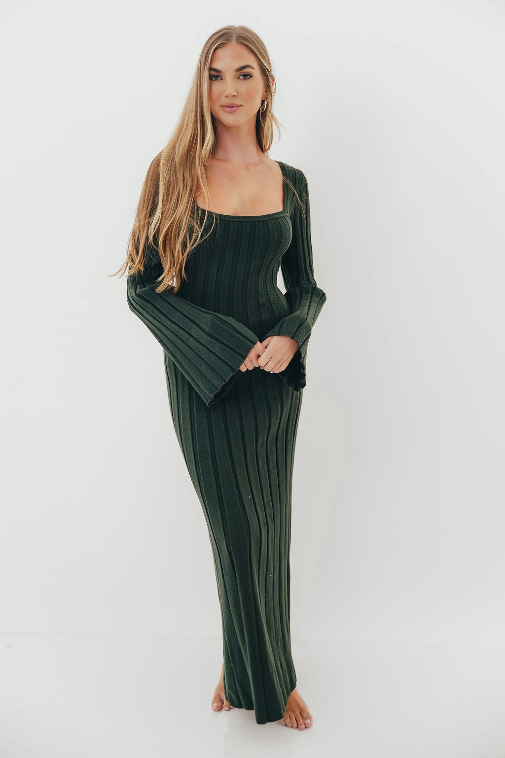 Rowan Square Neck Maxi Dress in Evergreen Lightweight warm-weather dress
