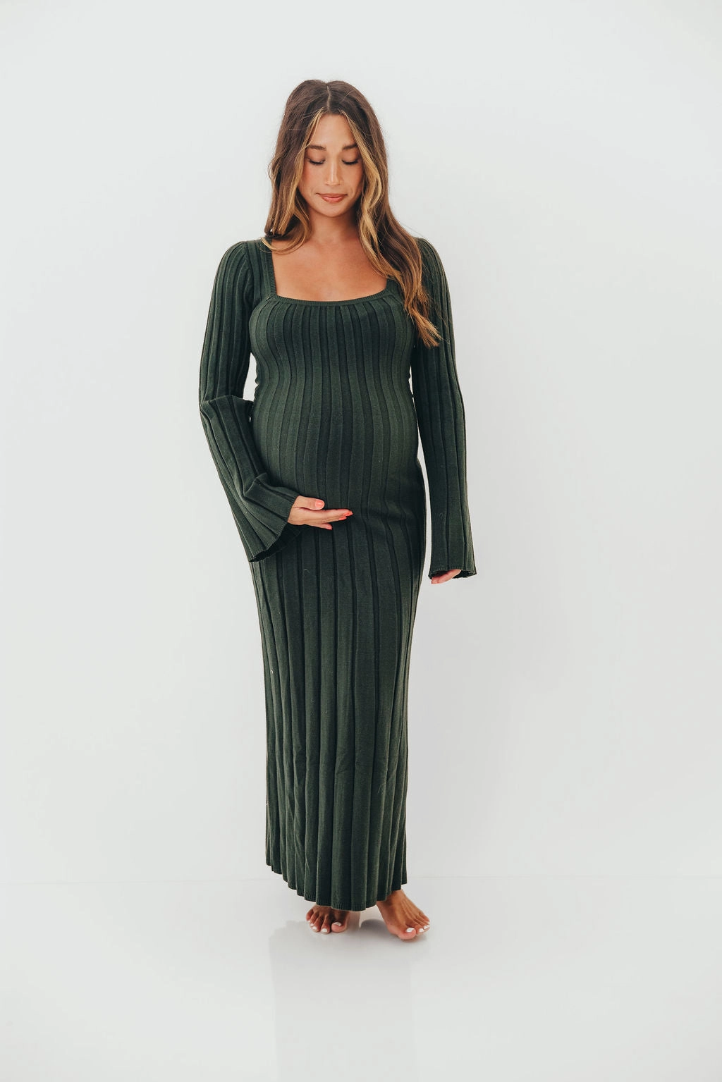 Rowan Square Neck Maxi Dress in Evergreen Timeless Vibe Wrap-Style