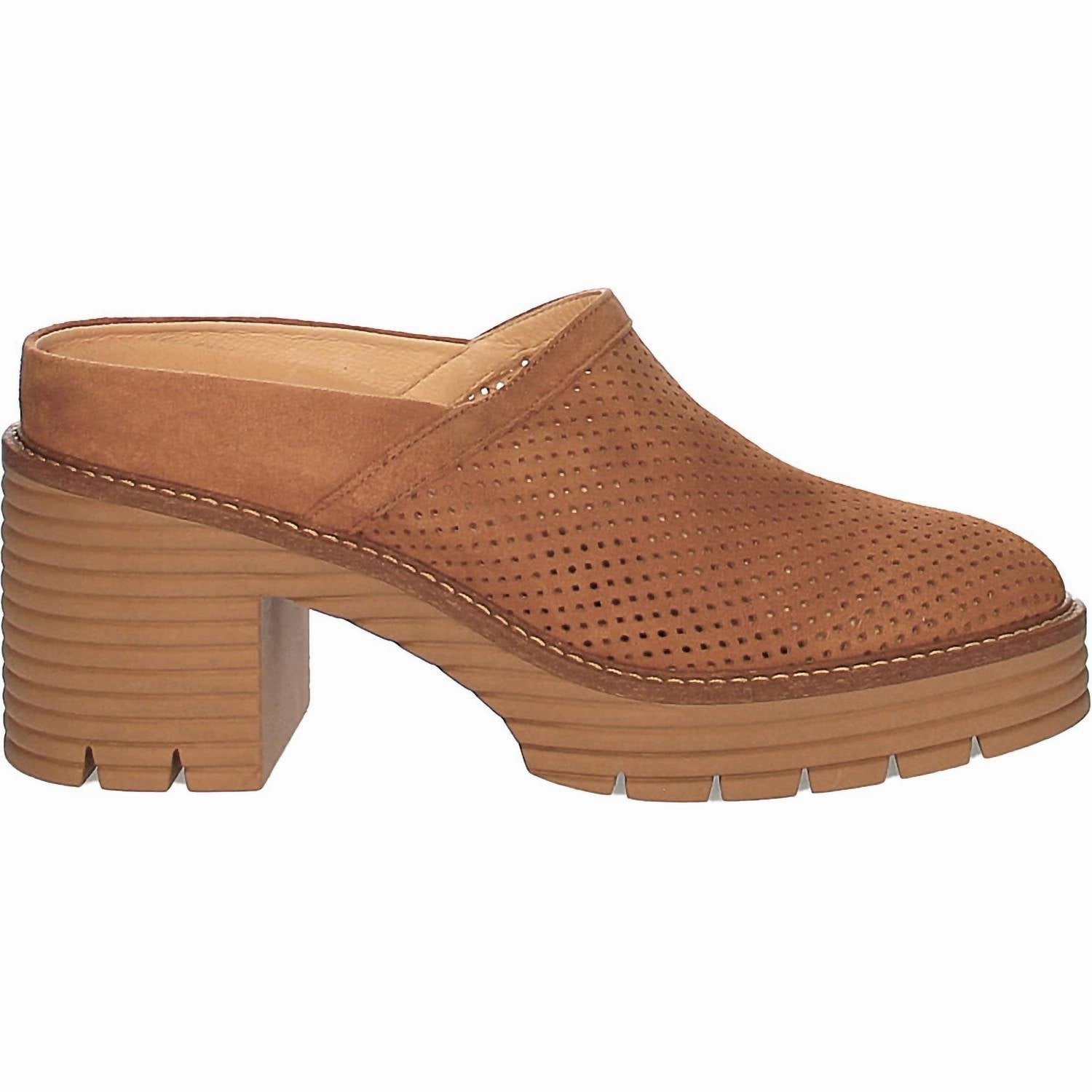 Poolside Comfort Seamless Design Women's Mansi Slip On Clog Mule In Cognac Suede