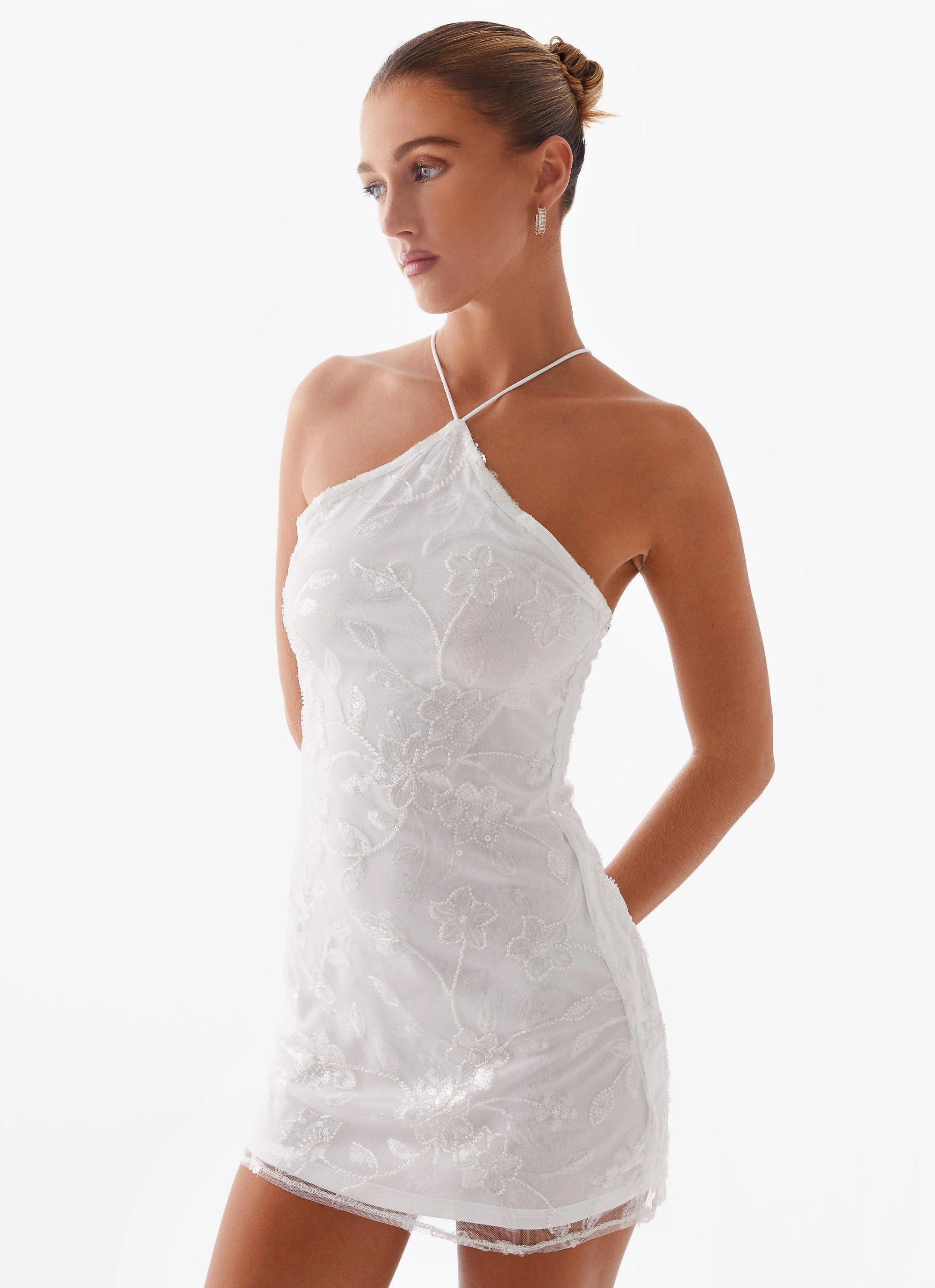 Rumi Beaded Mini Dress - White Chic Design