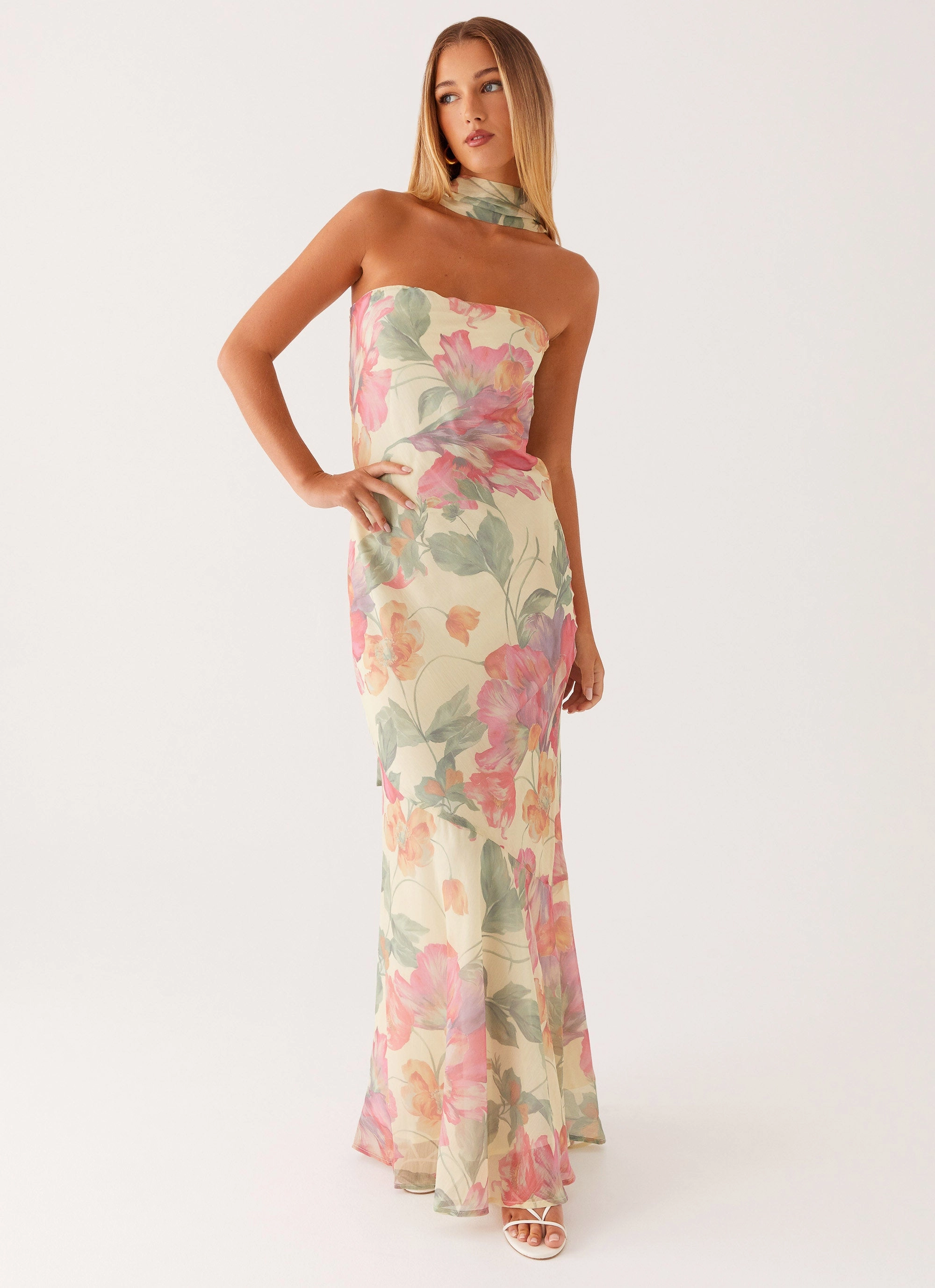 Pink Glow Non-Pilling Under The Pagoda Maxi Dress - Yellow Peony