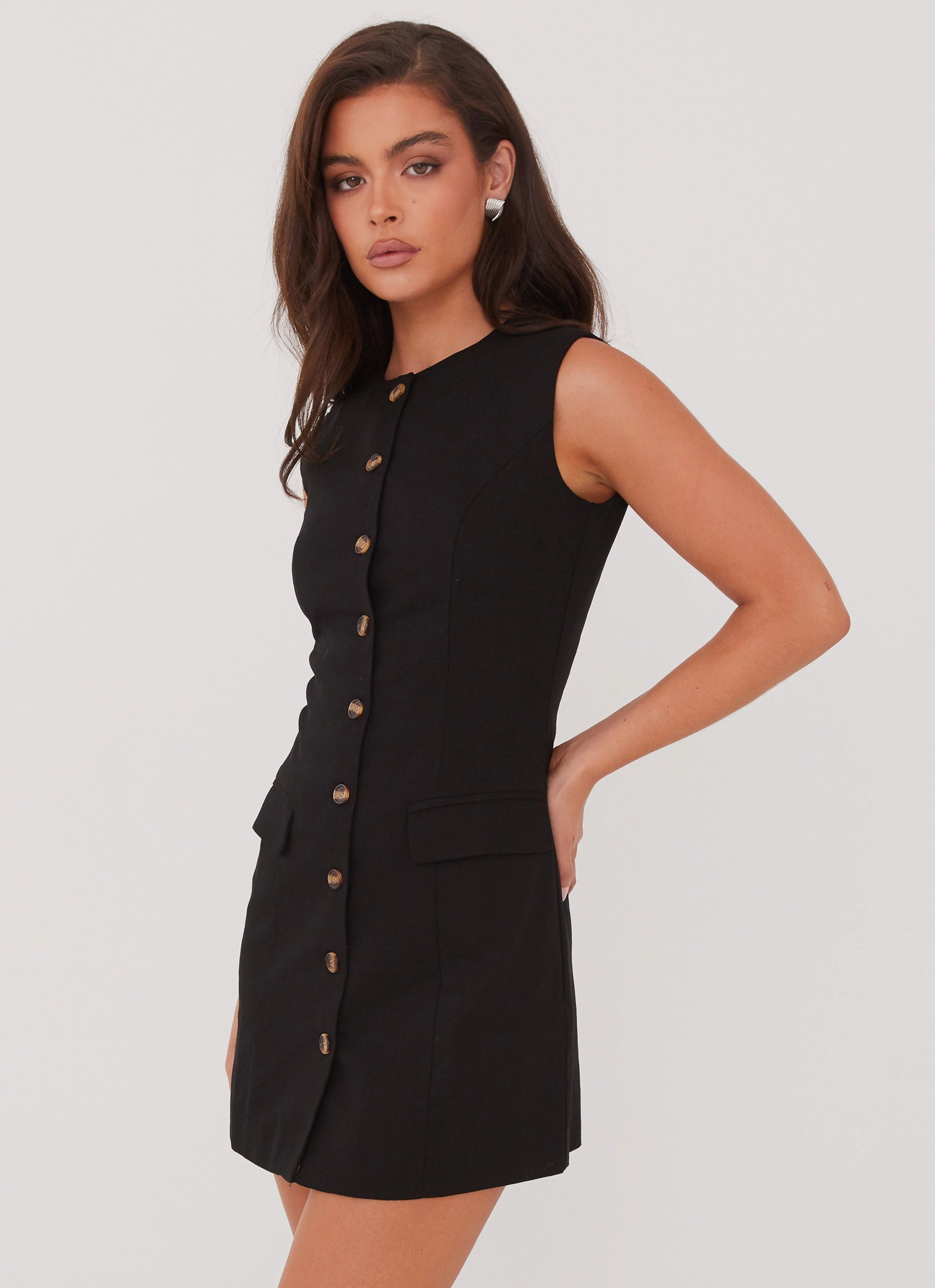 Castello Fiore Linen Mini Dress - Black Street Flex Effortless Comfort