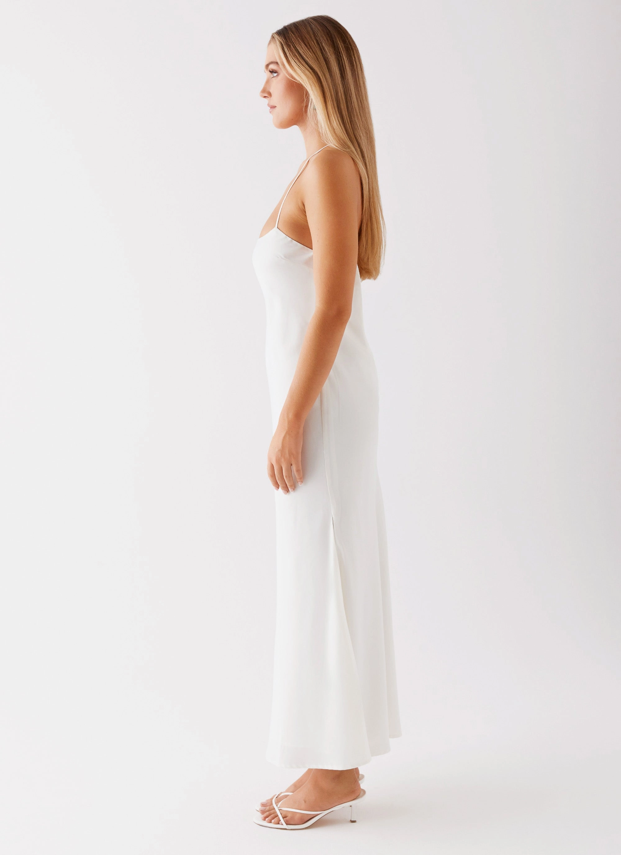 Runway Royalty Maxi Dress - White Sleek Draping