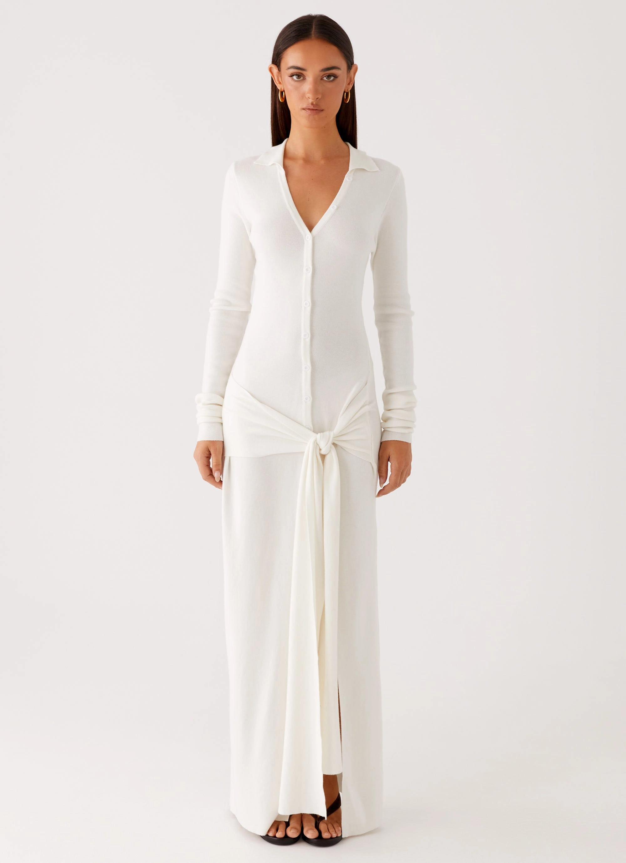 Sabetha Knit Maxi Dress - White Trendy Vibe Light Drape
